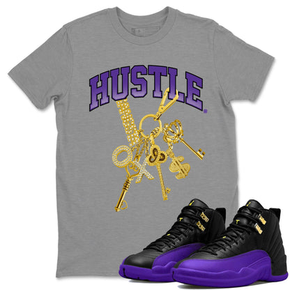 Air Jordan 12 Field Purple Sneaker Match Tees Gold Hustle Sneaker Tees Jordan Jordan 12 Lakers Sneaker Release Tees Unisex Shirts Heather Grey 1