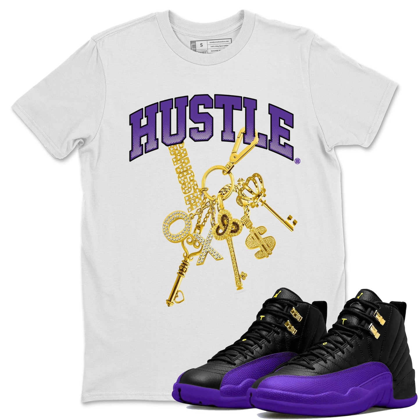 Air Jordan 12 Field Purple Sneaker Match Tees Gold Hustle Sneaker Tees Jordan Jordan 12 Lakers Sneaker Release Tees Unisex Shirts White 1