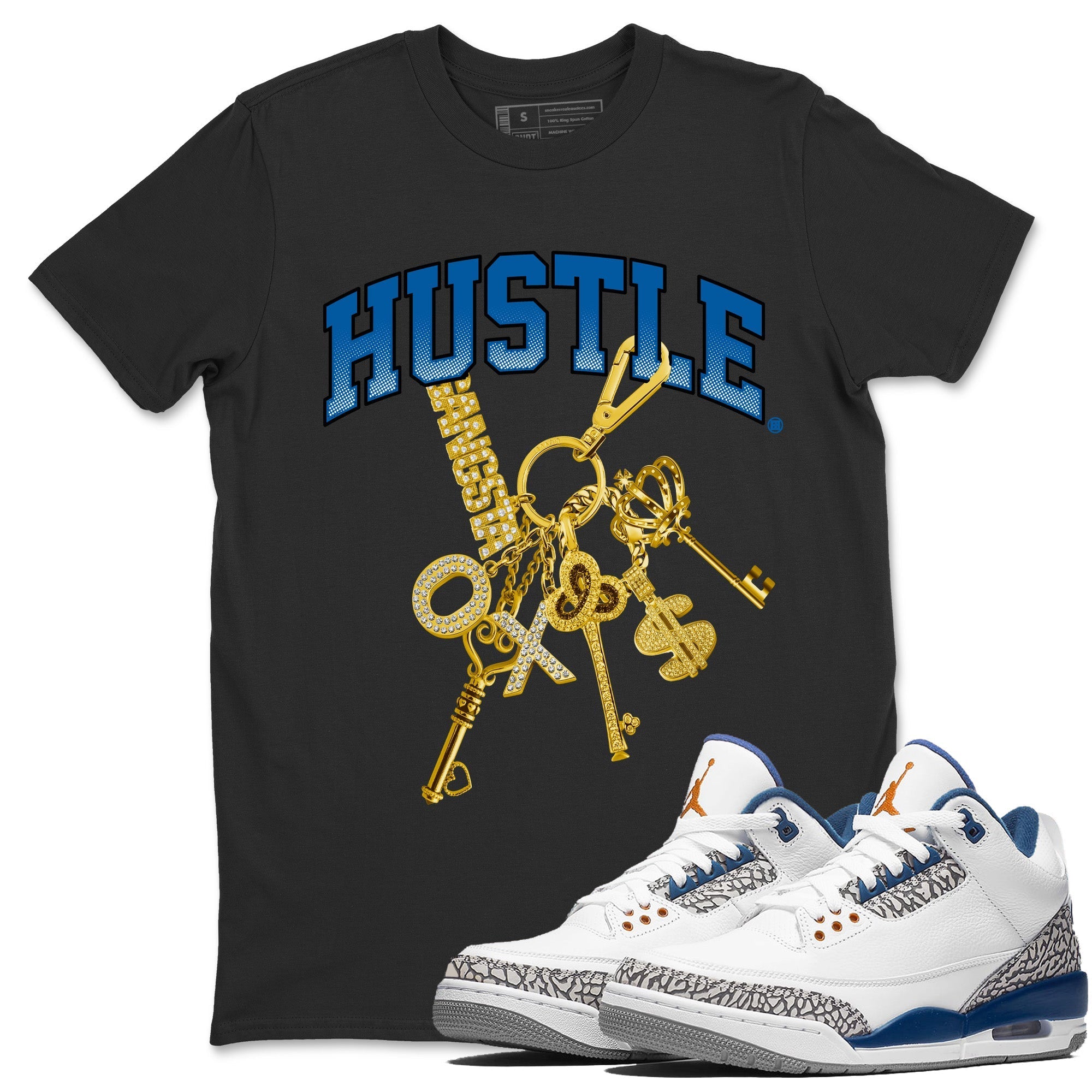 Air Jordan 3 Wizards Sneaker Tees Drip Gear Zone Gold Hustle Sneaker Tees Air Jordan 3 Wizards Shirt Unisex Shirts Black 1