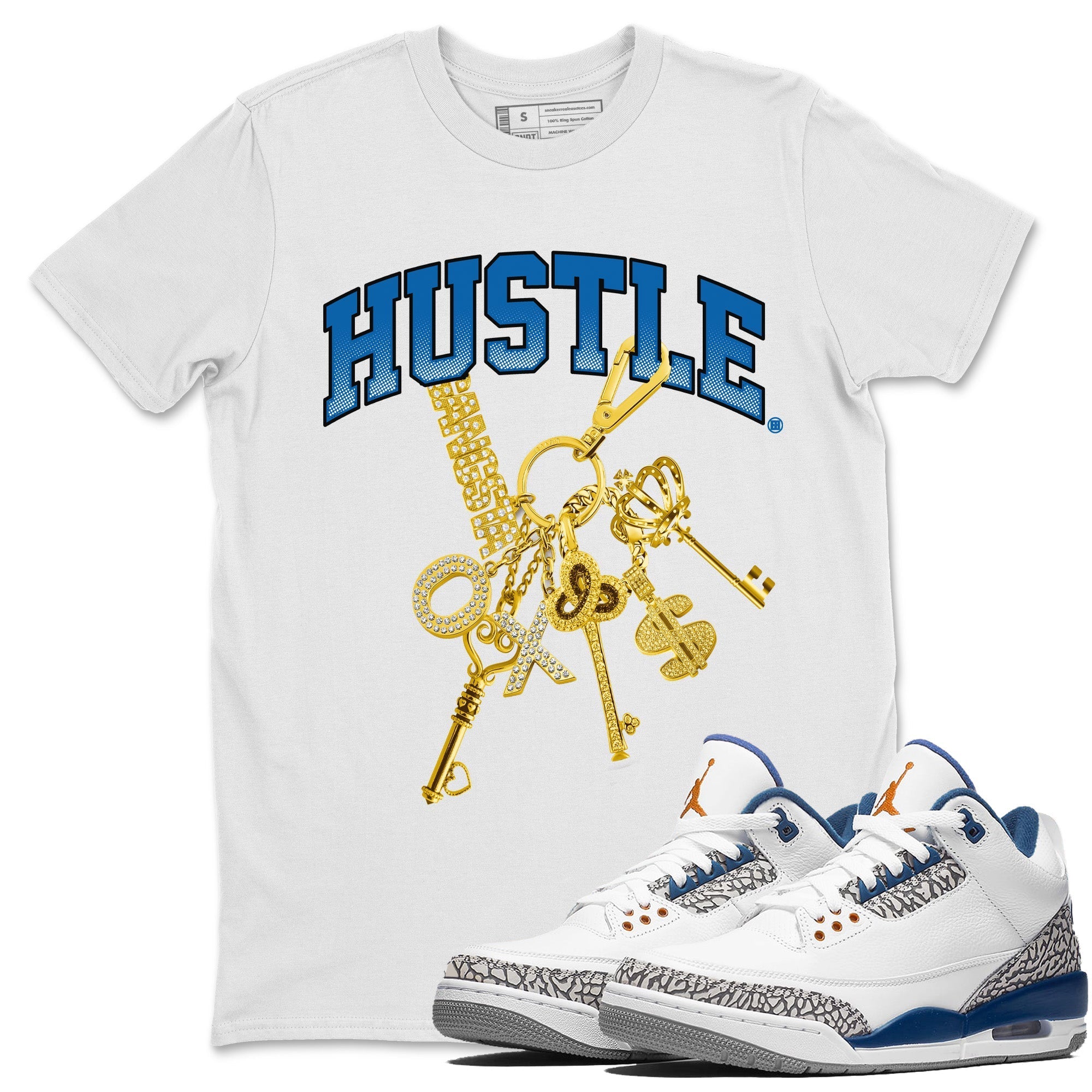 Air Jordan 3 Wizards Sneaker Tees Drip Gear Zone Gold Hustle Sneaker Tees Air Jordan 3 Wizards Shirt Unisex Shirts White 1