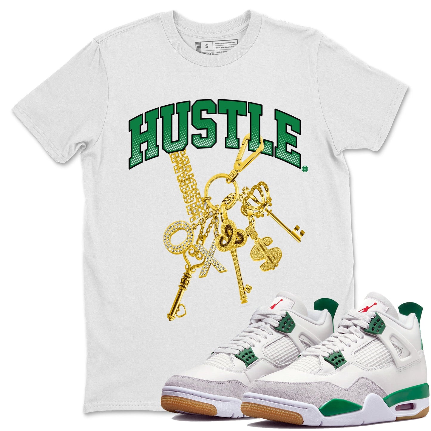 Air Jordan 4 Pine Green Sneaker Tees Drip Gear Zone Gold Hustle Sneaker Tees Nike SB x Jordan 4 Pine Green Shirt Unisex Shirts White 1