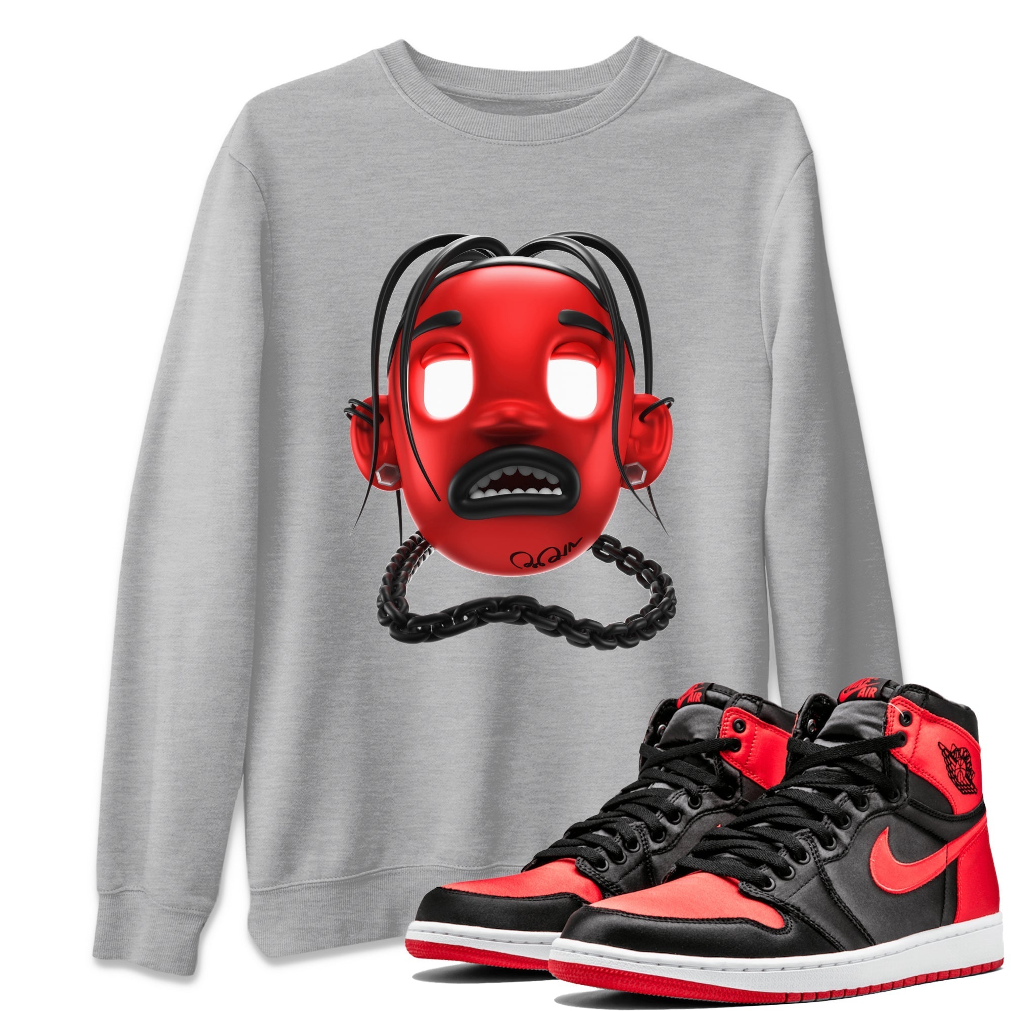 Air Jordan 1 Satin Bred Sneaker Match Tees Goosebumps Boy Sneaker Tees AJ1 Satin Bred Sneaker Release Tees Unisex Shirts Heather Grey 1