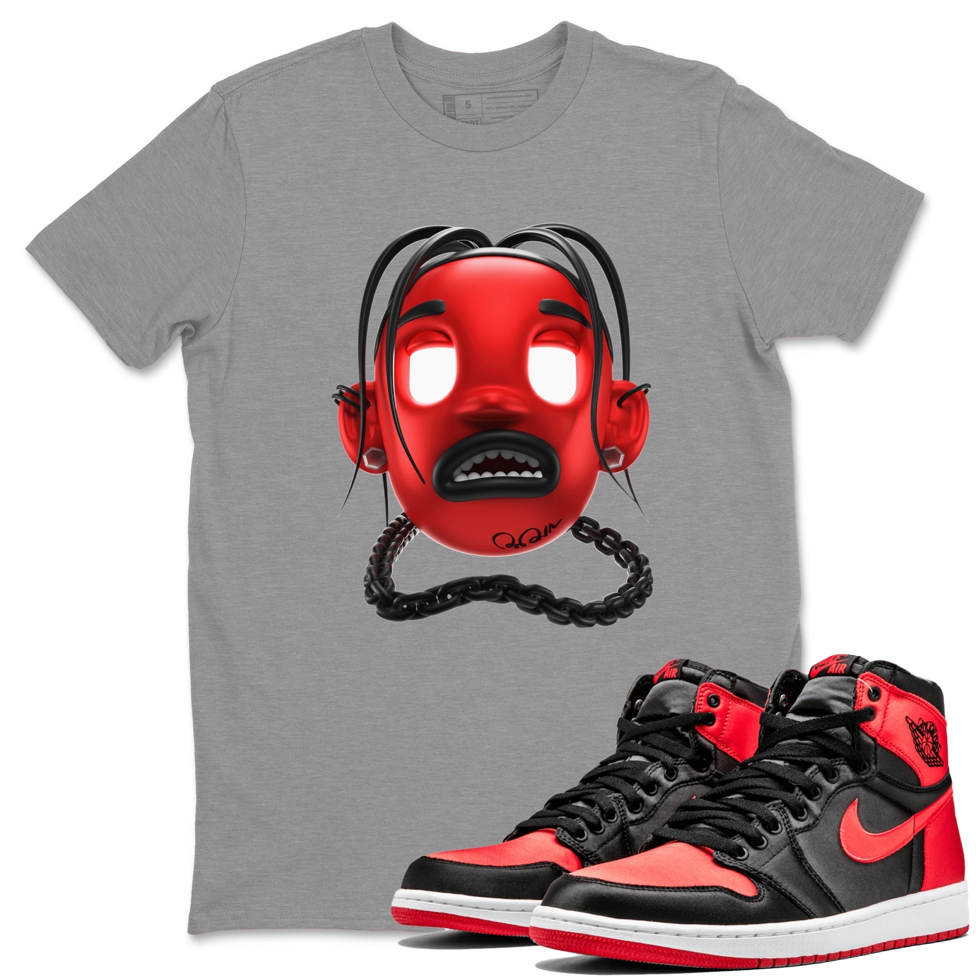 Air Jordan 1 Satin Bred Sneaker Match Tees Goosebumps Boy Sneaker Tees AJ1 Satin Bred Sneaker Release Tees Unisex Shirts Heather Grey 1