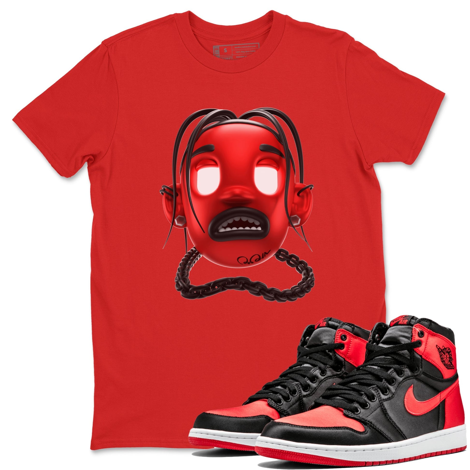 Air Jordan 1 Satin Bred Sneaker Match Tees Goosebumps Boy Sneaker Tees AJ1 Satin Bred Sneaker Release Tees Unisex Shirts Red 1