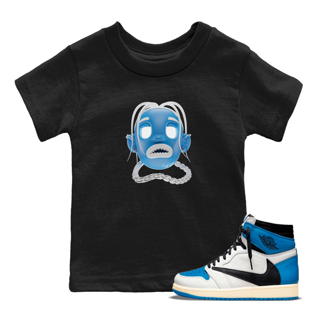 Air Jordan 1 Travis Scott Fragment Sneaker Tees Drip Gear Zone Goosebumps Boy Sneaker Tees AJ1 OG High Travis Scott Fragment Shirt Kids Shirts Black 1