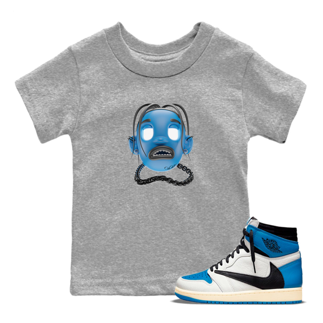 Air Jordan 1 Travis Scott Fragment Sneaker Tees Drip Gear Zone Goosebumps Boy Sneaker Tees AJ1 OG High Travis Scott Fragment Shirt Kids Shirts Heather Grey 1
