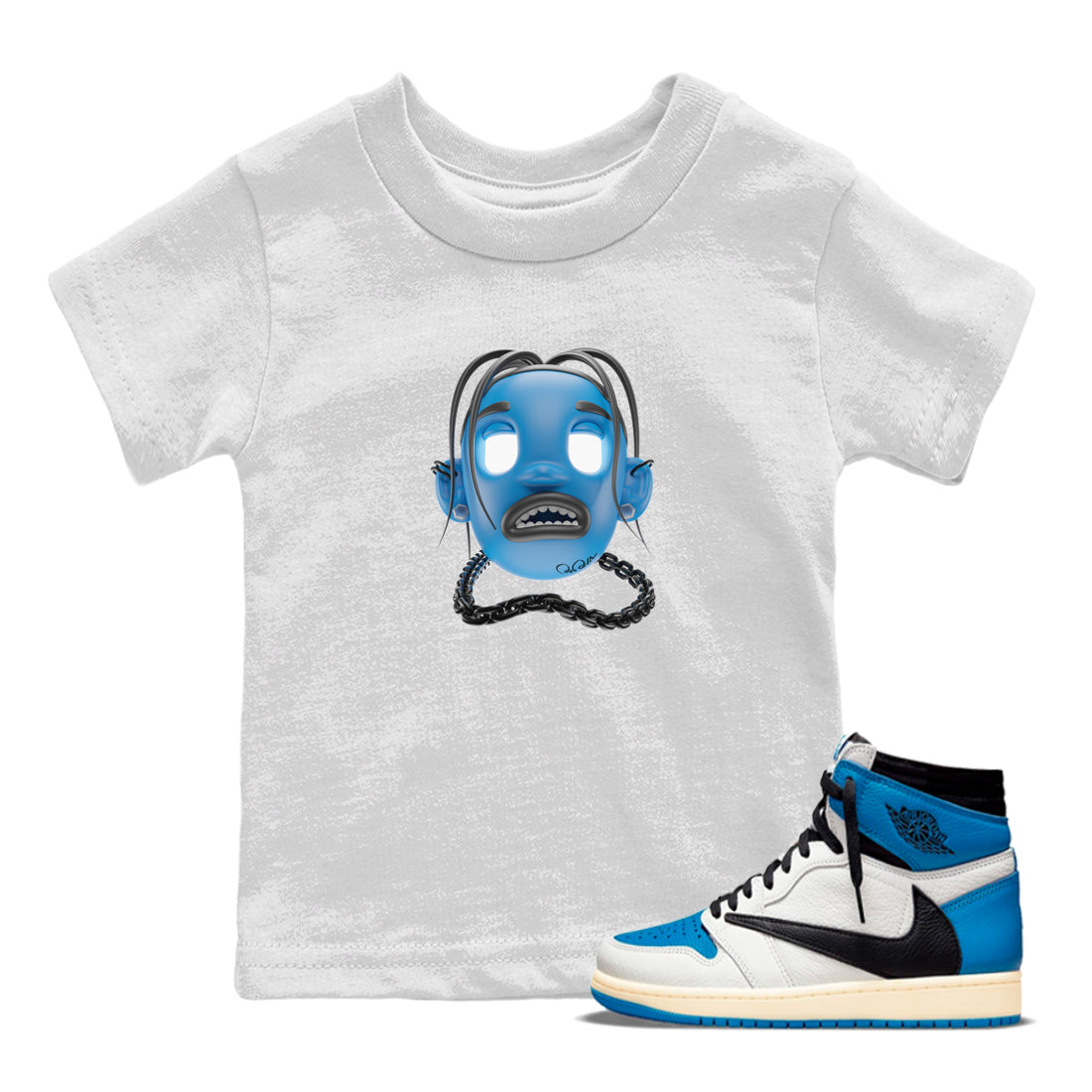 Air Jordan 1 Travis Scott Fragment Sneaker Tees Drip Gear Zone Goosebumps Boy Sneaker Tees AJ1 OG High Travis Scott Fragment Shirt Kids Shirts White 1