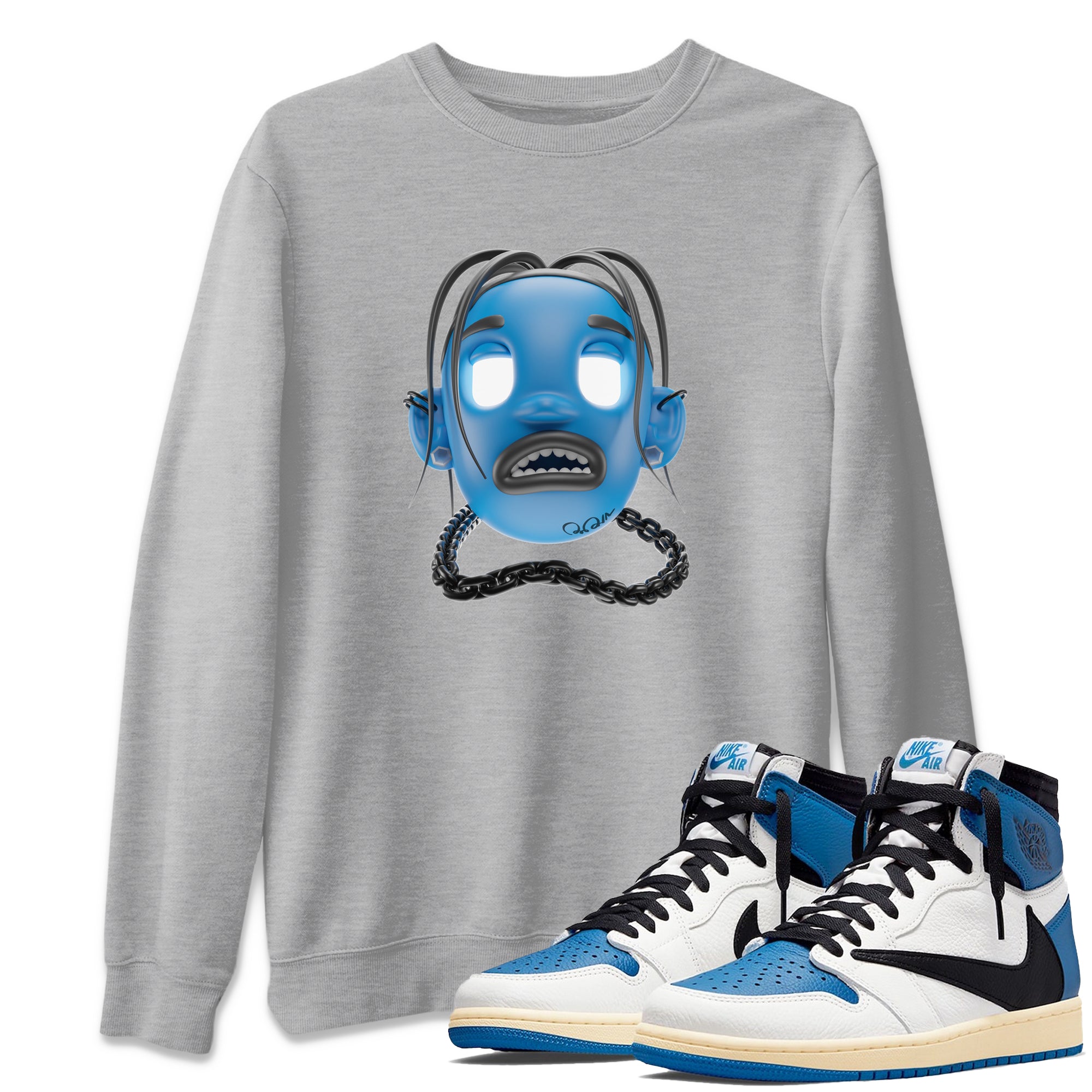 Air Jordan 1 Travis Scott Fragment Sneaker Tees Drip Gear Zone Goosebumps Boy Sneaker Tees AJ1 OG High Travis Scott Fragment Shirt Unisex Shirts Heather Grey 1