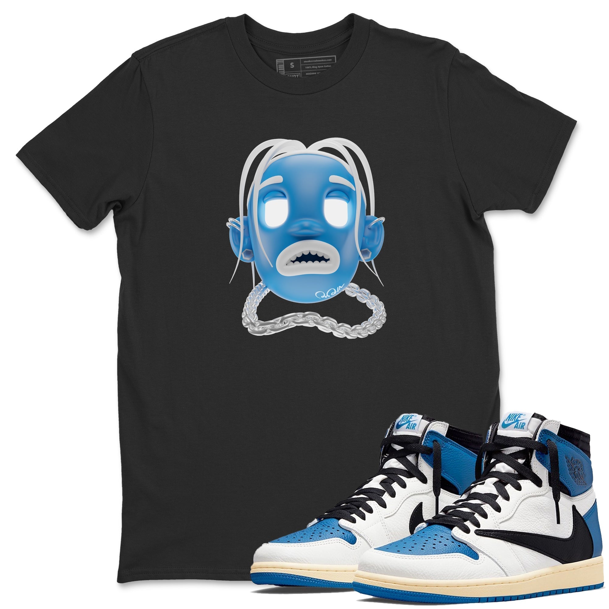 Air Jordan 1 Travis Scott Fragment Sneaker Tees Drip Gear Zone Goosebumps Boy Sneaker Tees AJ1 OG High Travis Scott Fragment Shirt Unisex Shirts Black 1