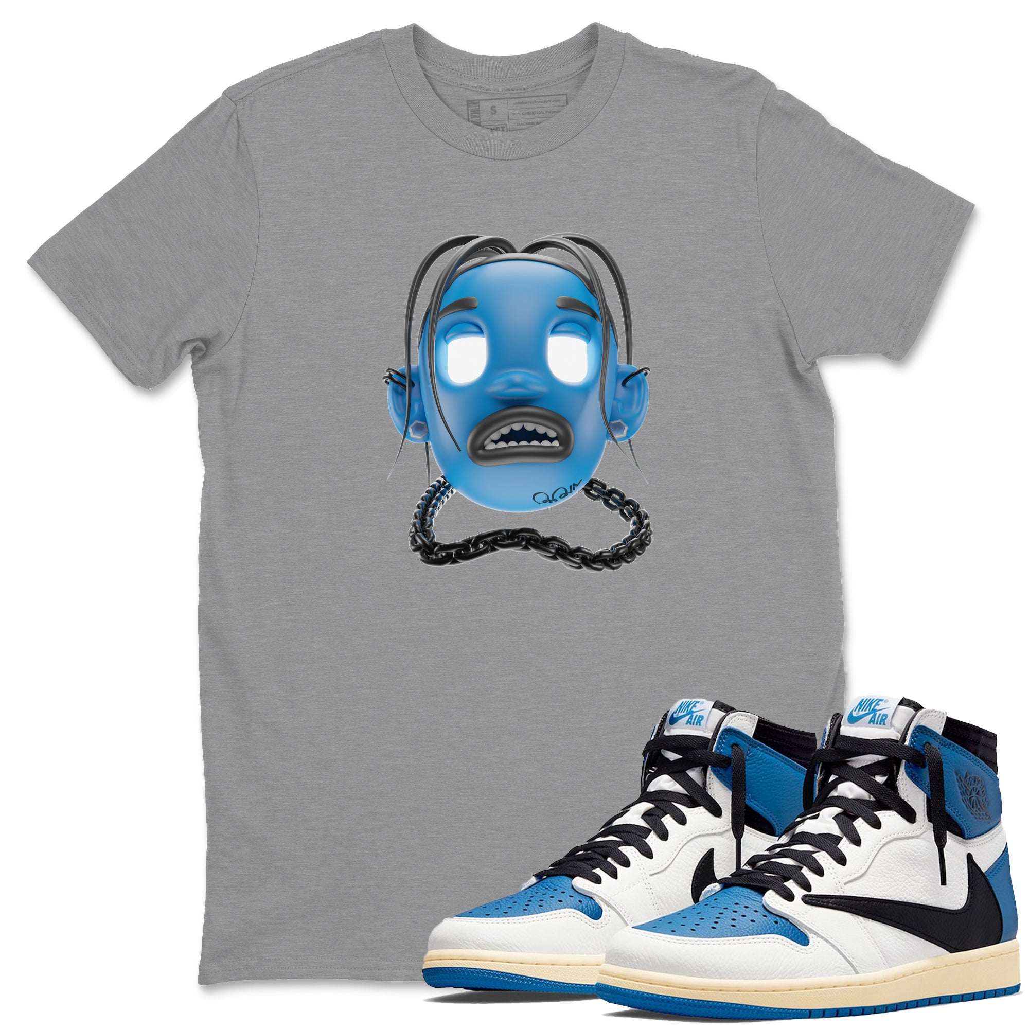 Air Jordan 1 Travis Scott Fragment Sneaker Tees Drip Gear Zone Goosebumps Boy Sneaker Tees AJ1 OG High Travis Scott Fragment Shirt Unisex Shirts Heather Grey 1