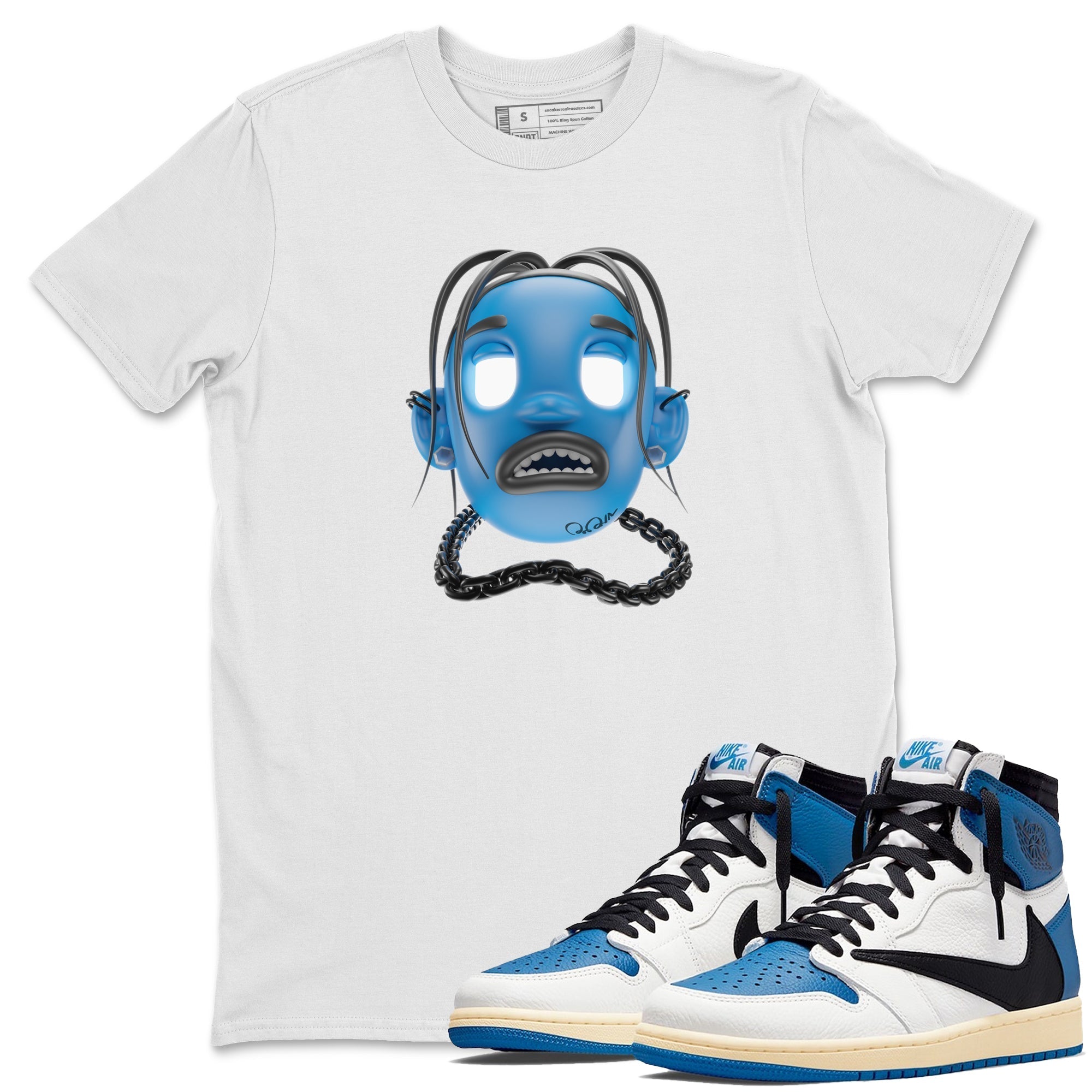 Air Jordan 1 Travis Scott Fragment Sneaker Tees Drip Gear Zone Goosebumps Boy Sneaker Tees AJ1 OG High Travis Scott Fragment Shirt Unisex Shirts White 1
