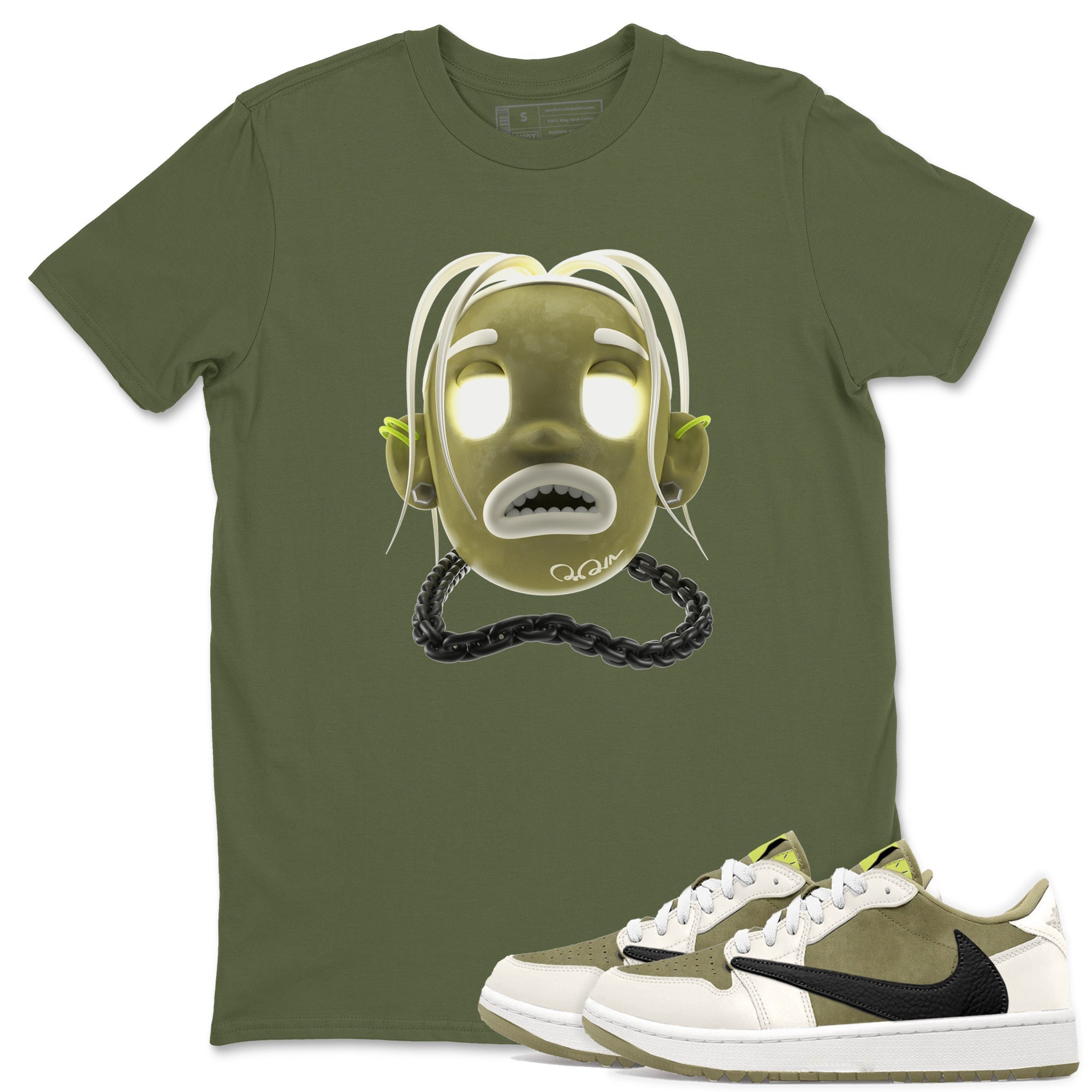 Air Jordan 1 Travis Scott Golf shirt to match jordans Goosebumps Boy Streetwear Sneaker Shirt AJ1 lowTravis Scott Golf Drip Gear Zone Sneaker Matching Clothing Unisex Military Green 1 T-Shirt