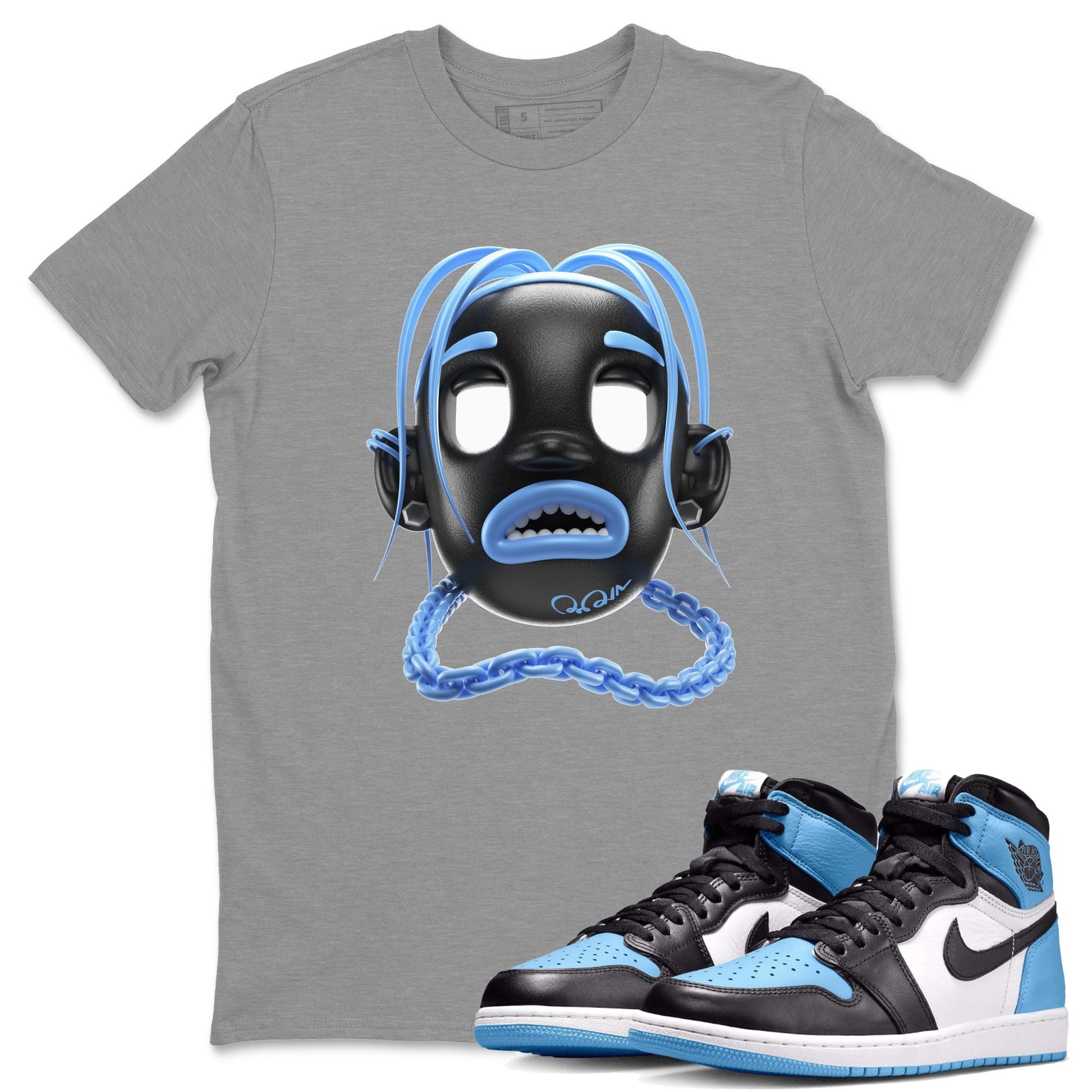 Air Jordan 1 University Blue Sneaker Match Tees Goosebumps Boy Sneaker Tees AJ1 University Blue Sneaker Release Tees Unisex Shirts Heather Grey 1