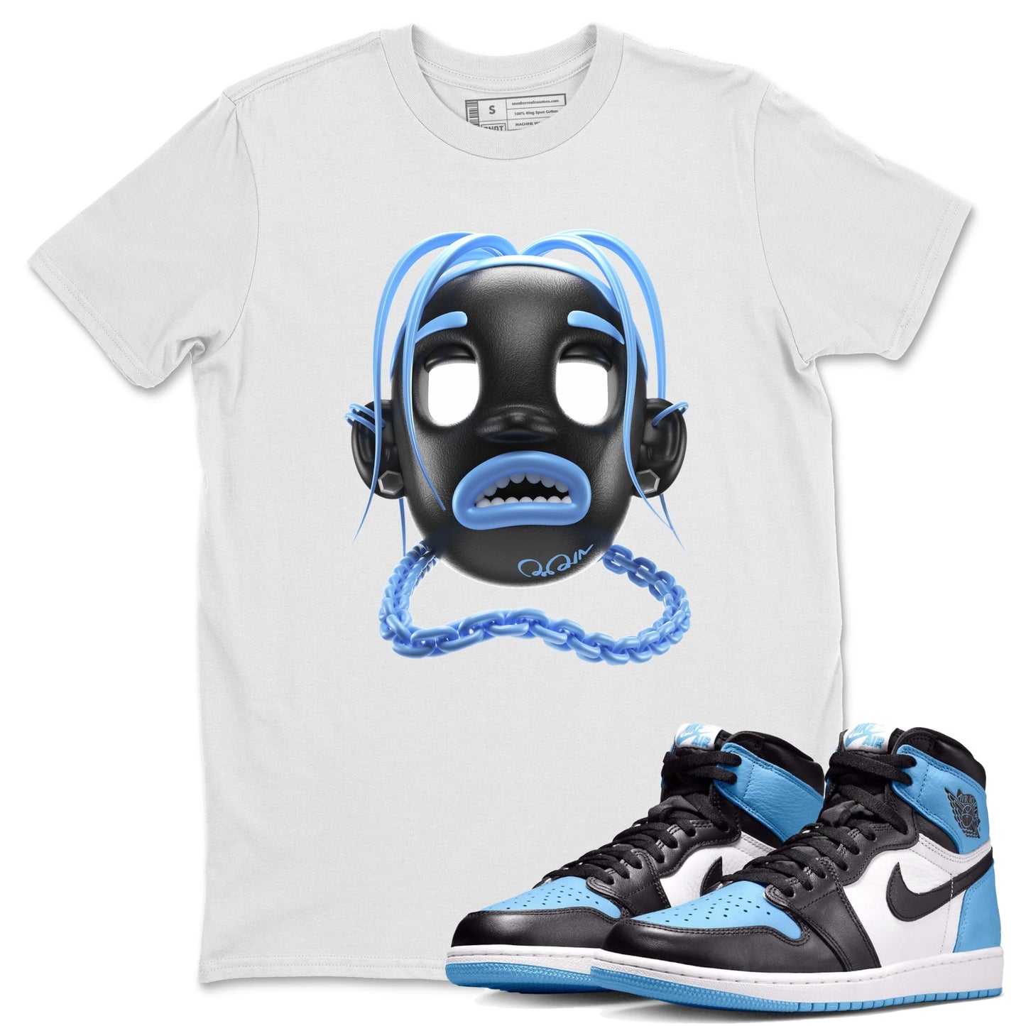 Air Jordan 1 University Blue Sneaker Match Tees Goosebumps Boy Sneaker Tees AJ1 University Blue Sneaker Release Tees Unisex Shirts White 1