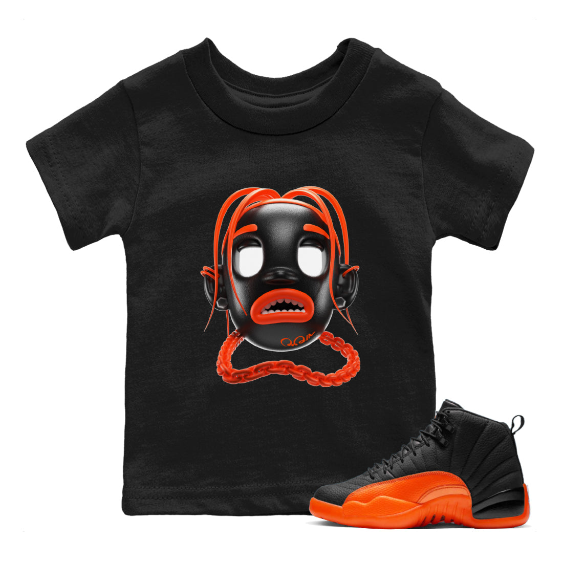 Air Jordan 12 Brilliant Orange Sneaker Match Tees Goosebumps Boy Sneaker Tees AJ12 Brilliant Orange Sneaker Release Tees Kids Shirts Black 1