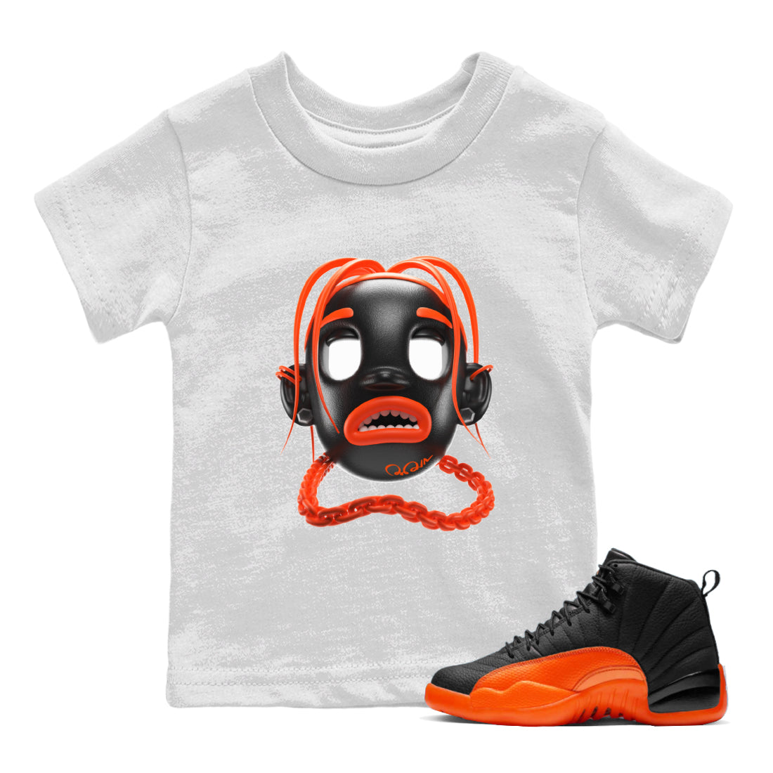 Air Jordan 12 Brilliant Orange Sneaker Match Tees Goosebumps Boy Sneaker Tees AJ12 Brilliant Orange Sneaker Release Tees Kids Shirts White 1