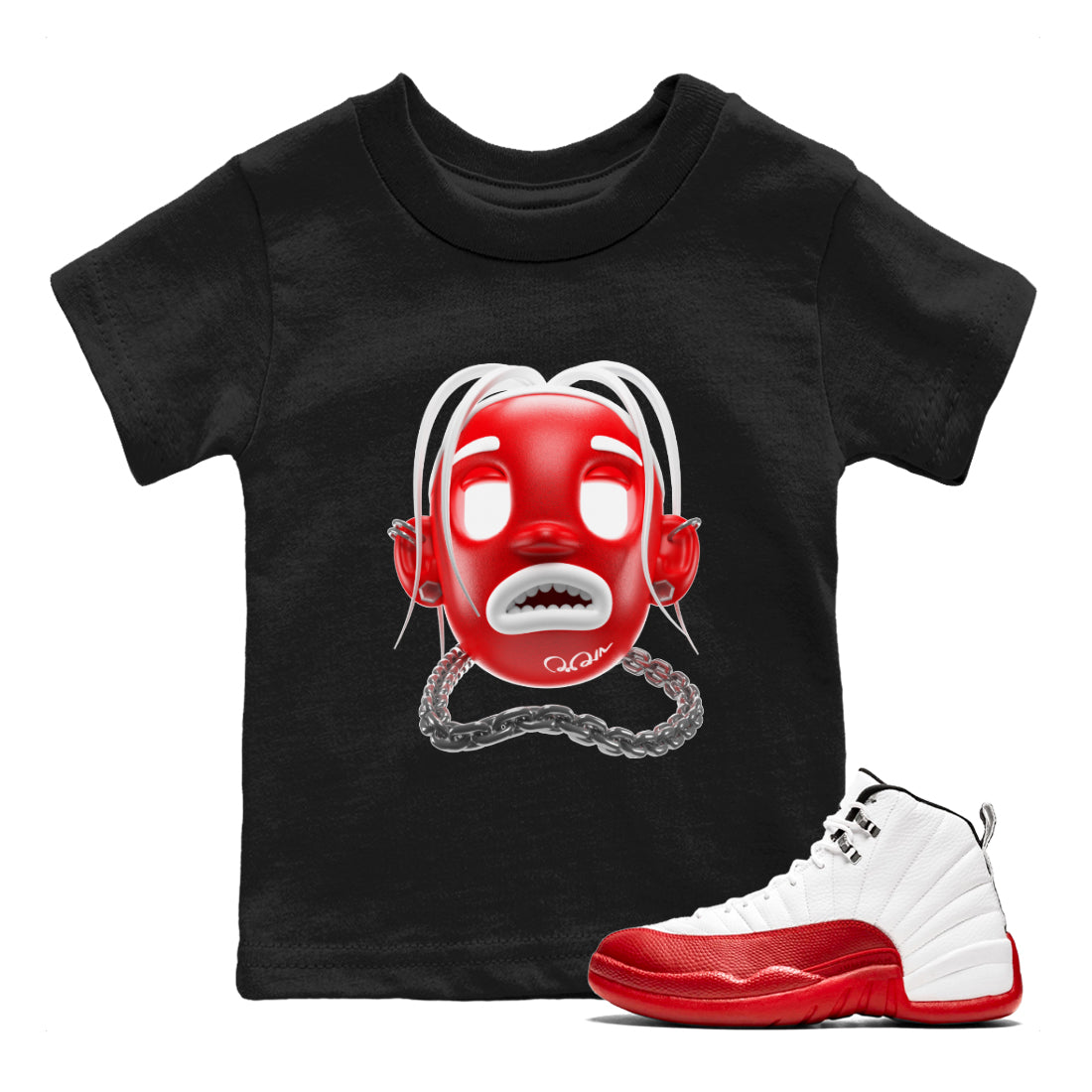 Air Jordan 12 Cherry Sneaker Match Tees Goosebumps Boy Streetwear Sneaker Shirt AJ12 Cherry Sneaker Release Tees Kids Shirts Black 1