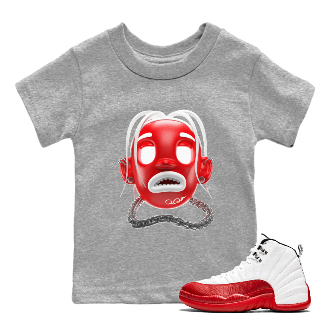 Air Jordan 12 Cherry Sneaker Match Tees Goosebumps Boy Streetwear Sneaker Shirt AJ12 Cherry Sneaker Release Tees Kids Shirts Heather Grey 1