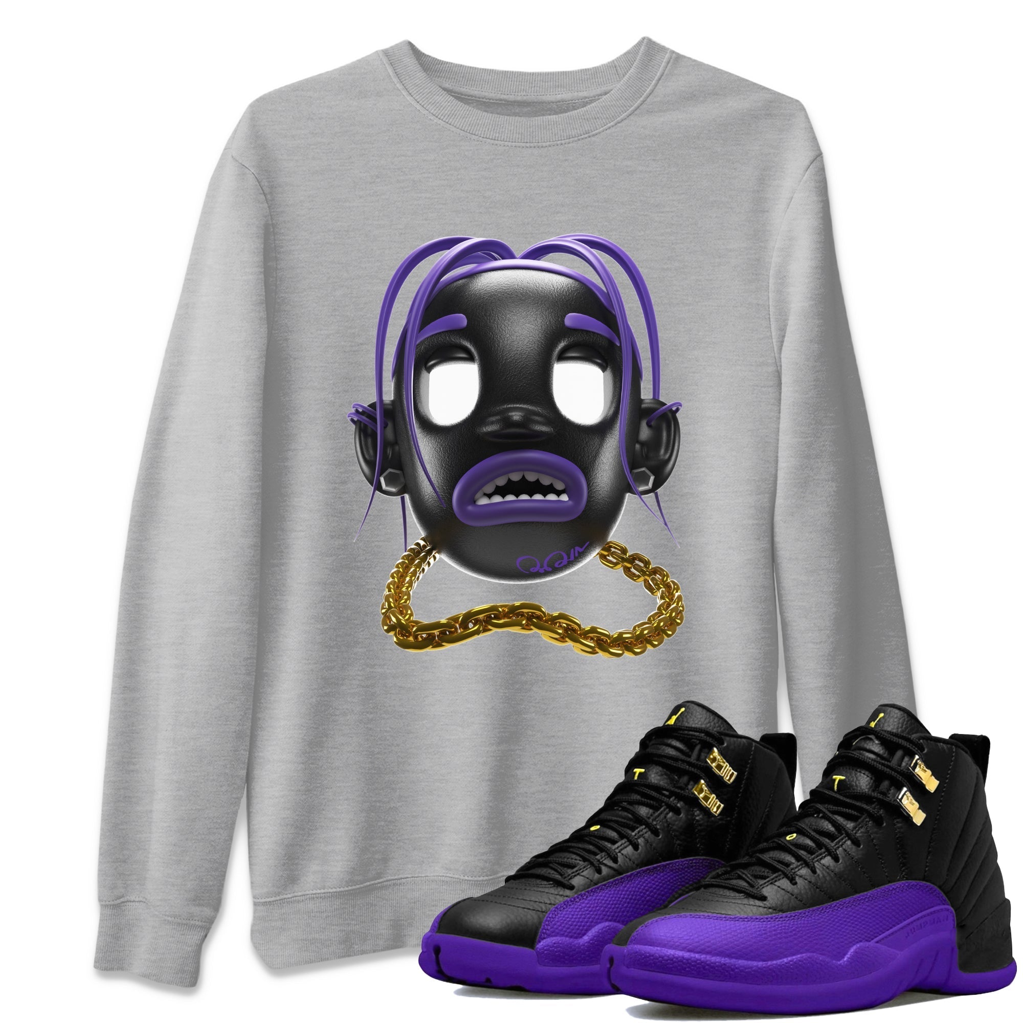 Air Jordan 12 Field Purple Sneaker Match Tees Goosebumps Boy Sneaker Tees AJ12 Field Purple Sneaker Release Tees Unisex Shirts Heather Grey 1