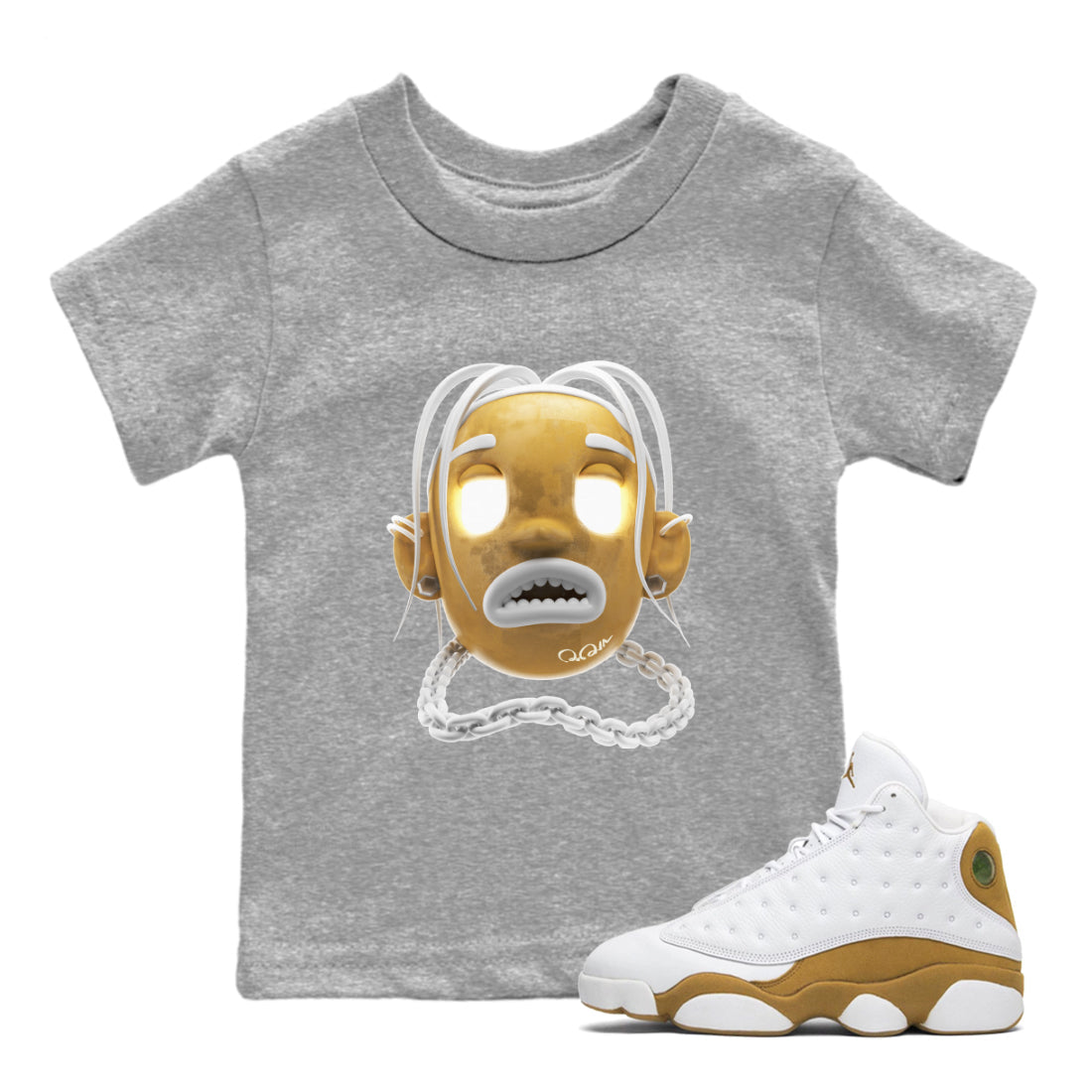 Air Jordan 13 Wheat Sneaker Match Tees Goosebumps Boy Sneaker Tees AJ13 Wheat Sneaker Release Tees Kids Shirts Heather Grey 1