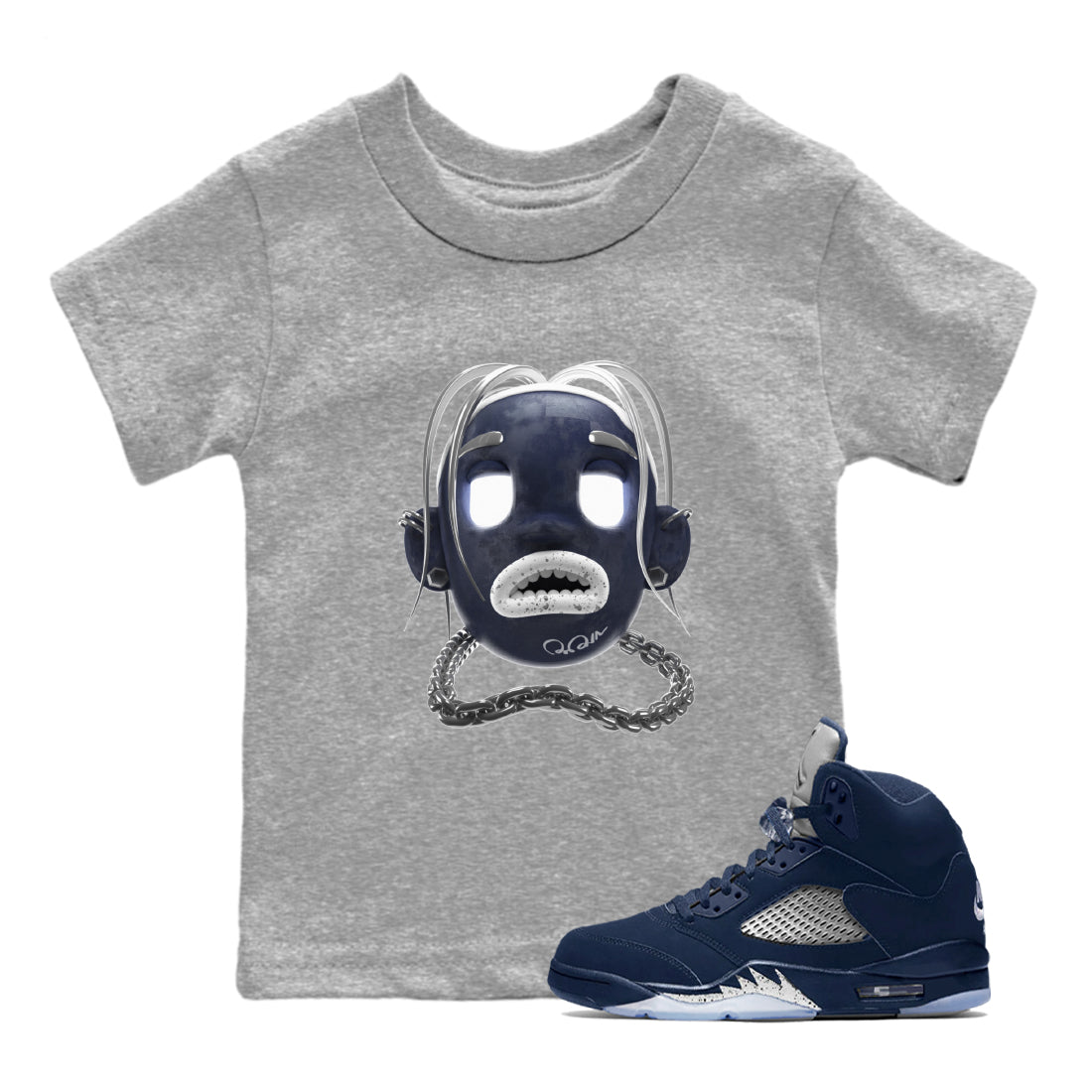 Air Jordan 5 Georgetown Sneaker Match Tees Goosebumps Boy Streetwear Sneaker Shirt AJ5 Georgetown Sneaker Release Tees Kids Shirts Heather Grey 1