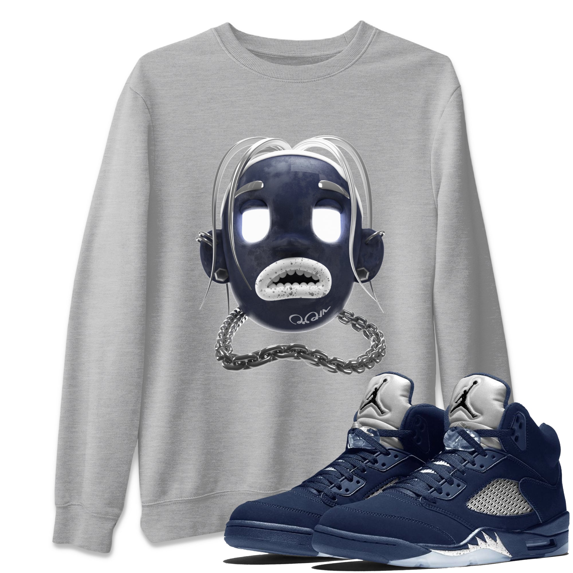 Air Jordan 5 Georgetown Sneaker Match Tees Goosebumps Boy Streetwear Sneaker Shirt AJ5 Georgetown Sneaker Release Tees Unisex Shirts Heather Grey 1
