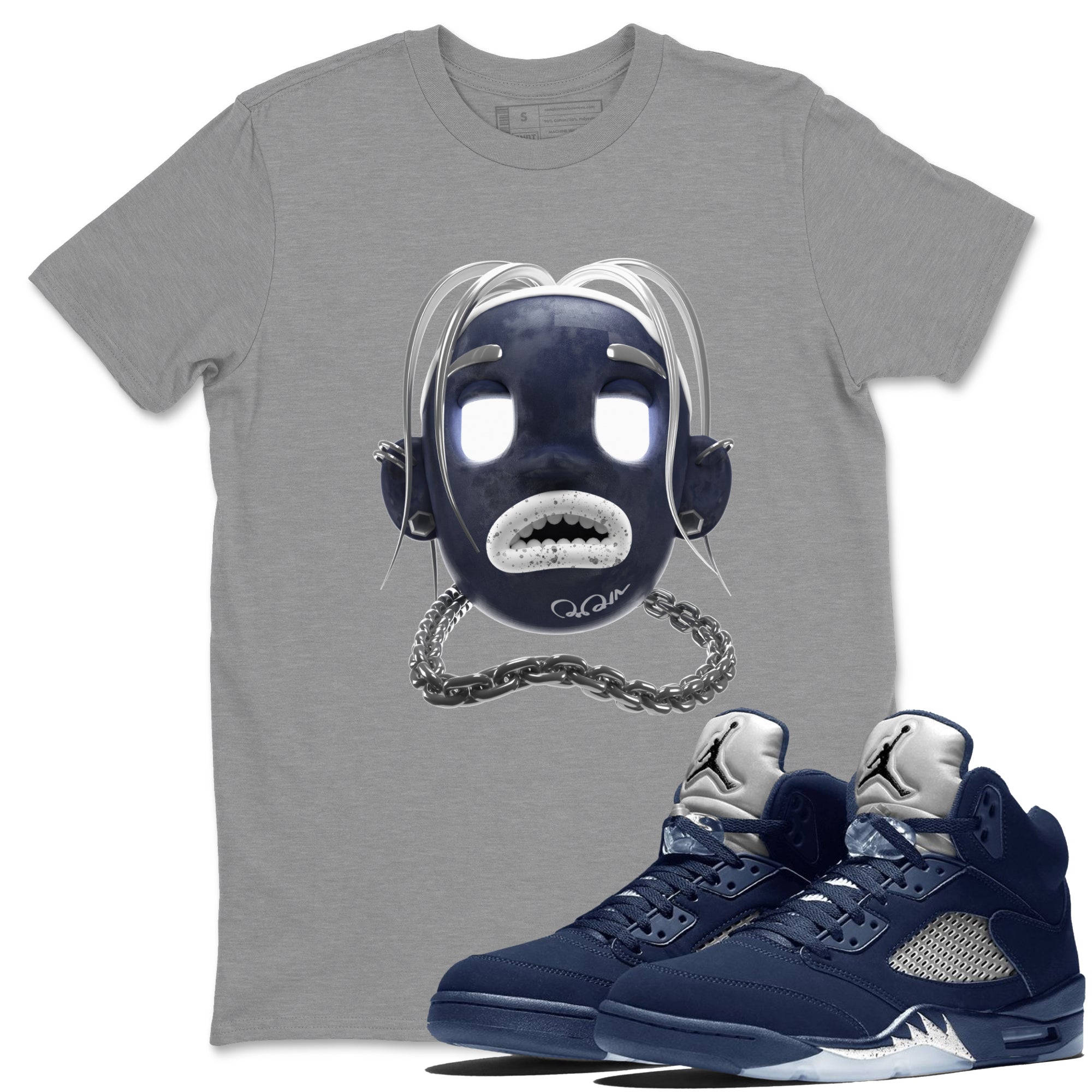 Air Jordan 5 Georgetown Sneaker Match Tees Goosebumps Boy Streetwear Sneaker Shirt AJ5 Georgetown Sneaker Release Tees Unisex Shirts Heather Grey 1