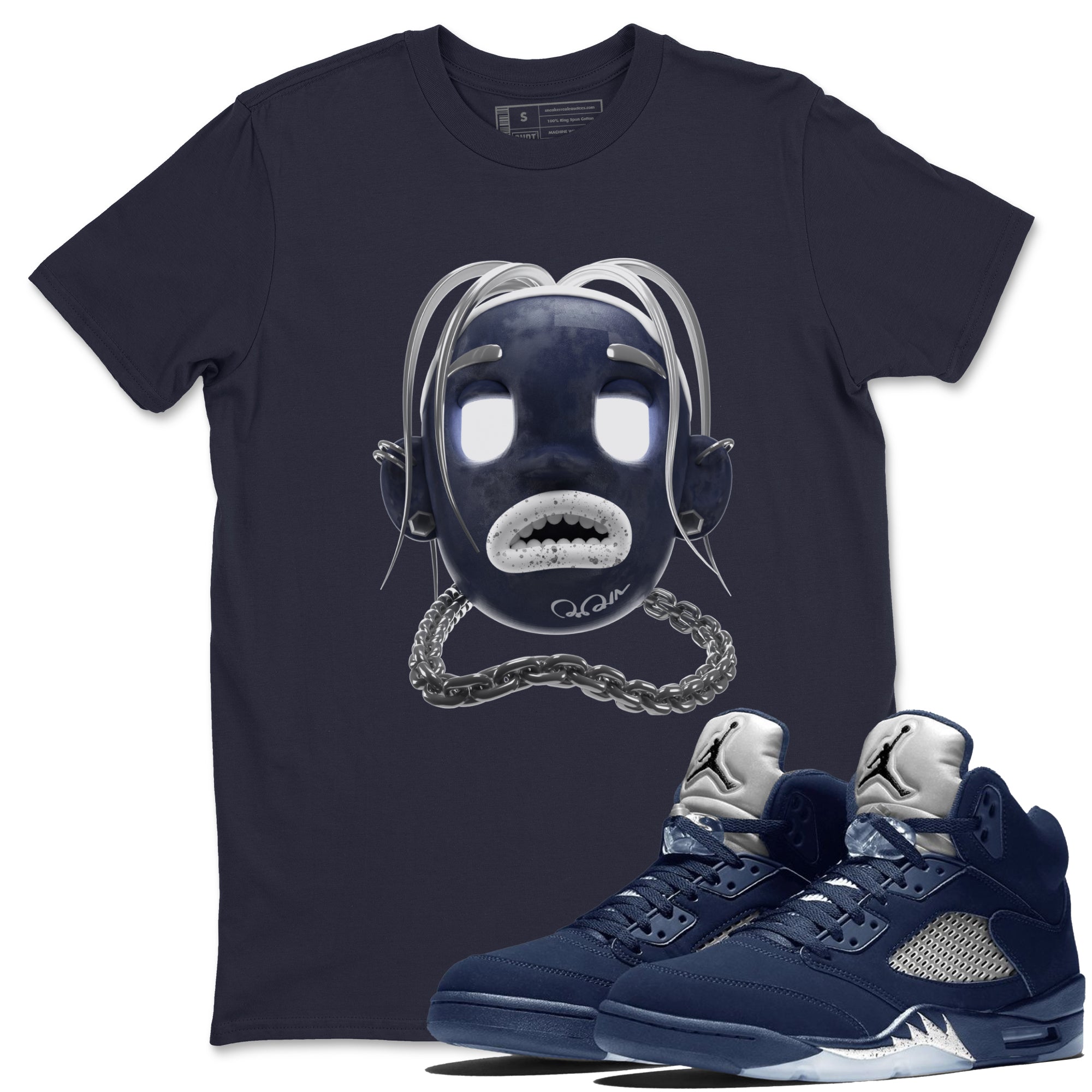 Air Jordan 5 Georgetown Sneaker Match Tees Goosebumps Boy Streetwear Sneaker Shirt AJ5 Georgetown Sneaker Release Tees Unisex Shirts Navy 1