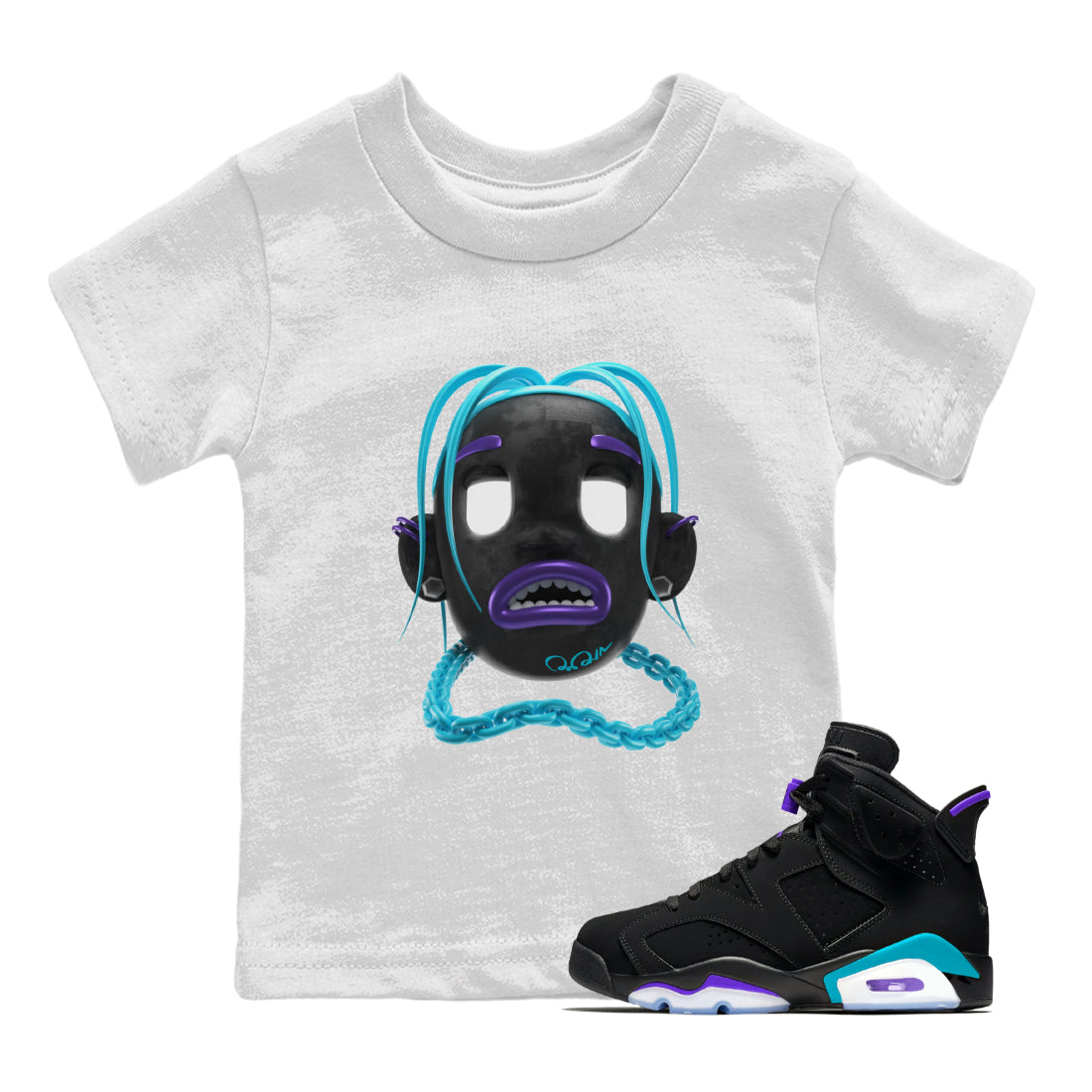 Air Jordan 6 Aqua Sneaker Match Tees Goosebumps Boy Sneaker Tees AJ6 Aqua Sneaker Release Tees Kids Shirts White 1