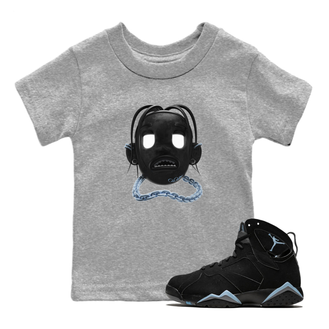 Air Jordan 7 Chambray Sneaker Match Tees Goosebumps Boy Sneaker Tees AJ7 Chambray Sneaker Release Tees Kids Shirts Heather Grey 1