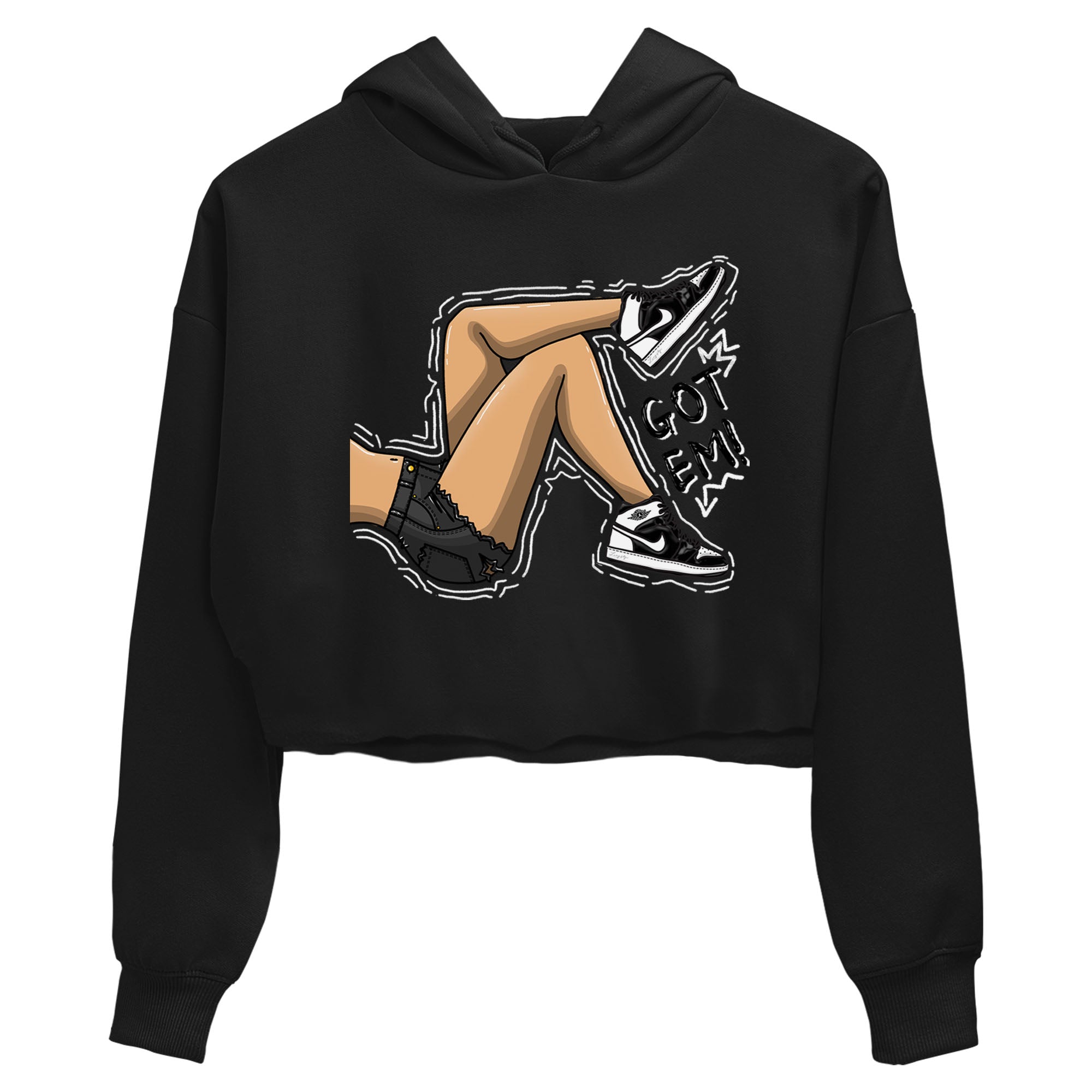 1s Black White shirt to match jordans Got Em Legs sneaker tees Air Jordan 1 Black White Drip Gear Zone Black 2 crop length shirt