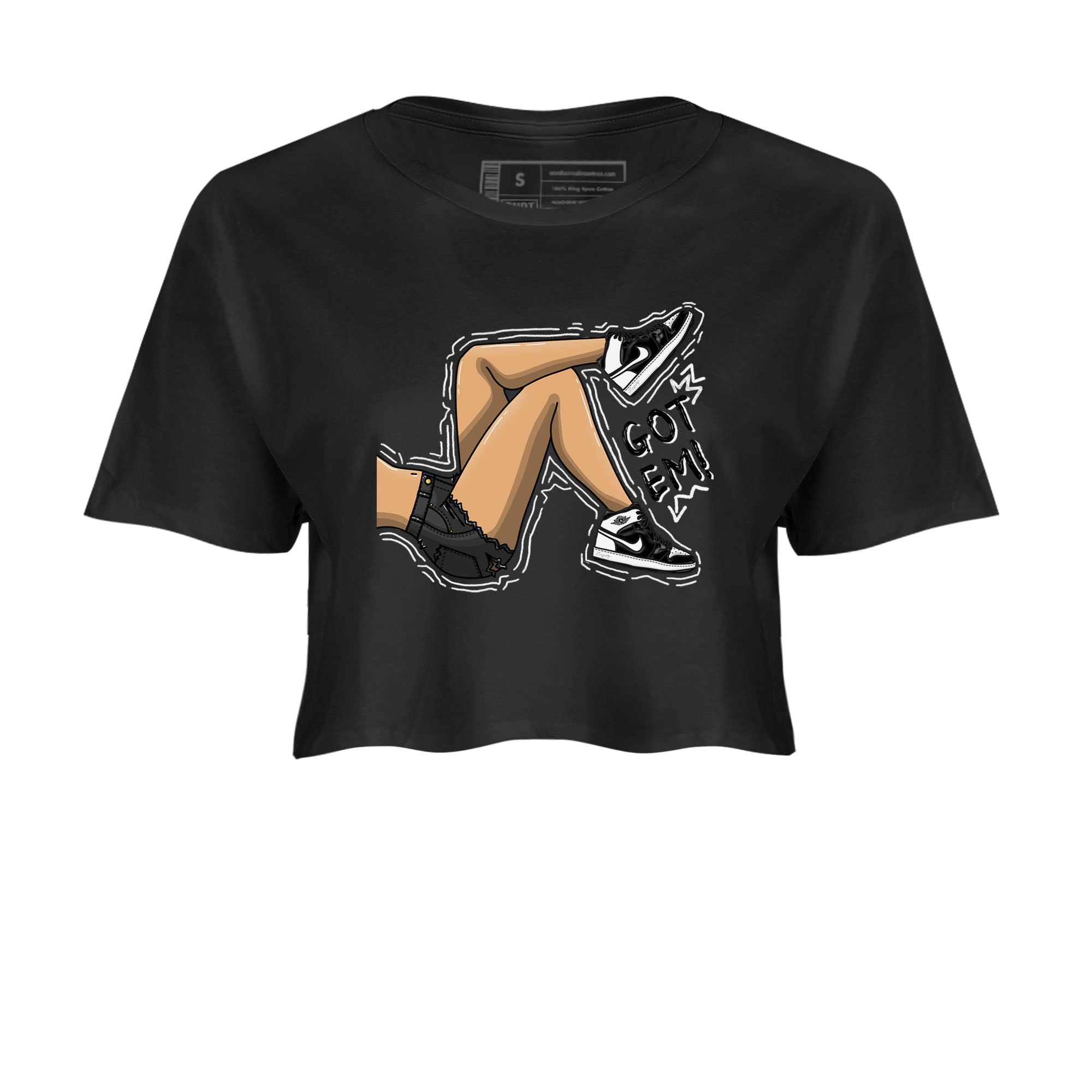 1s Black White shirt to match jordans Got Em Legs sneaker tees Air Jordan 1 Black White Drip Gear Zone Black 2 crop length shirt