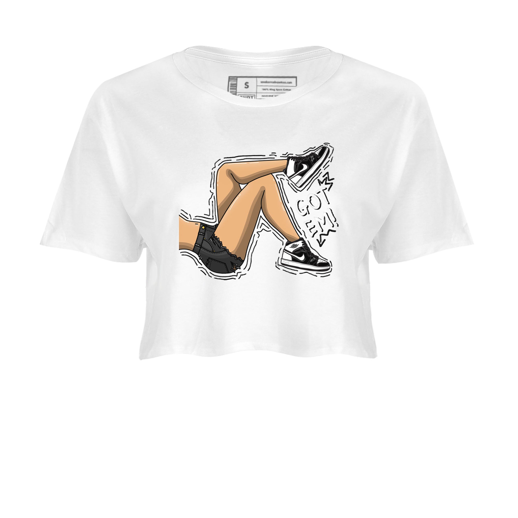 1s Black White shirt to match jordans Got Em Legs sneaker tees Air Jordan 1 Black White Drip Gear Zone White 2 crop length shirt