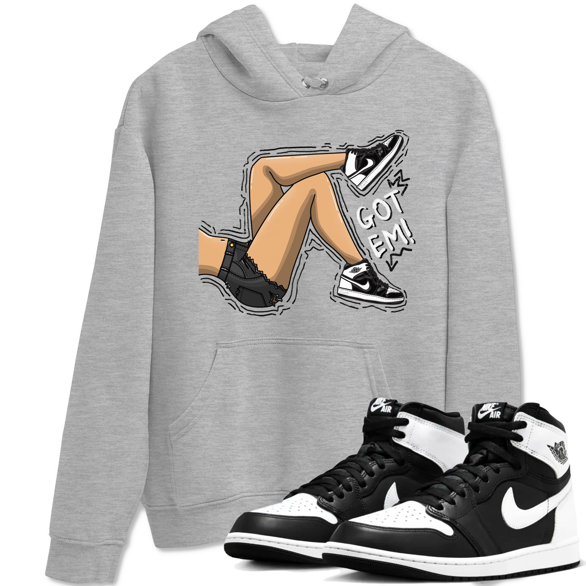 1s Black White shirt to match jordans Got Em Legs sneaker tees Air Jordan 1 Black White Drip Gear Zone unisex cotton Heather Grey 1 crew neck shirt