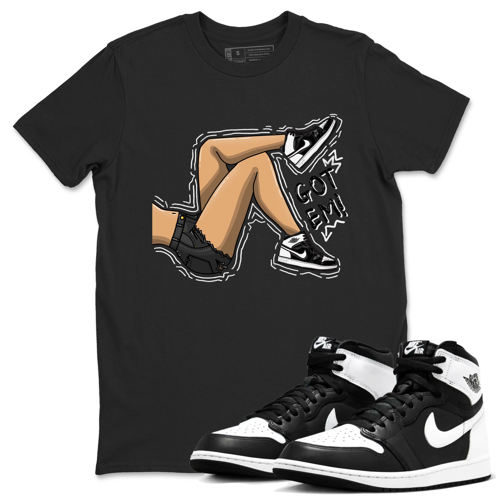 1s Black White shirt to match jordans Got Em Legs sneaker tees Air Jordan 1 Black White Drip Gear Zone unisex cotton Black 1 crew neck shirt