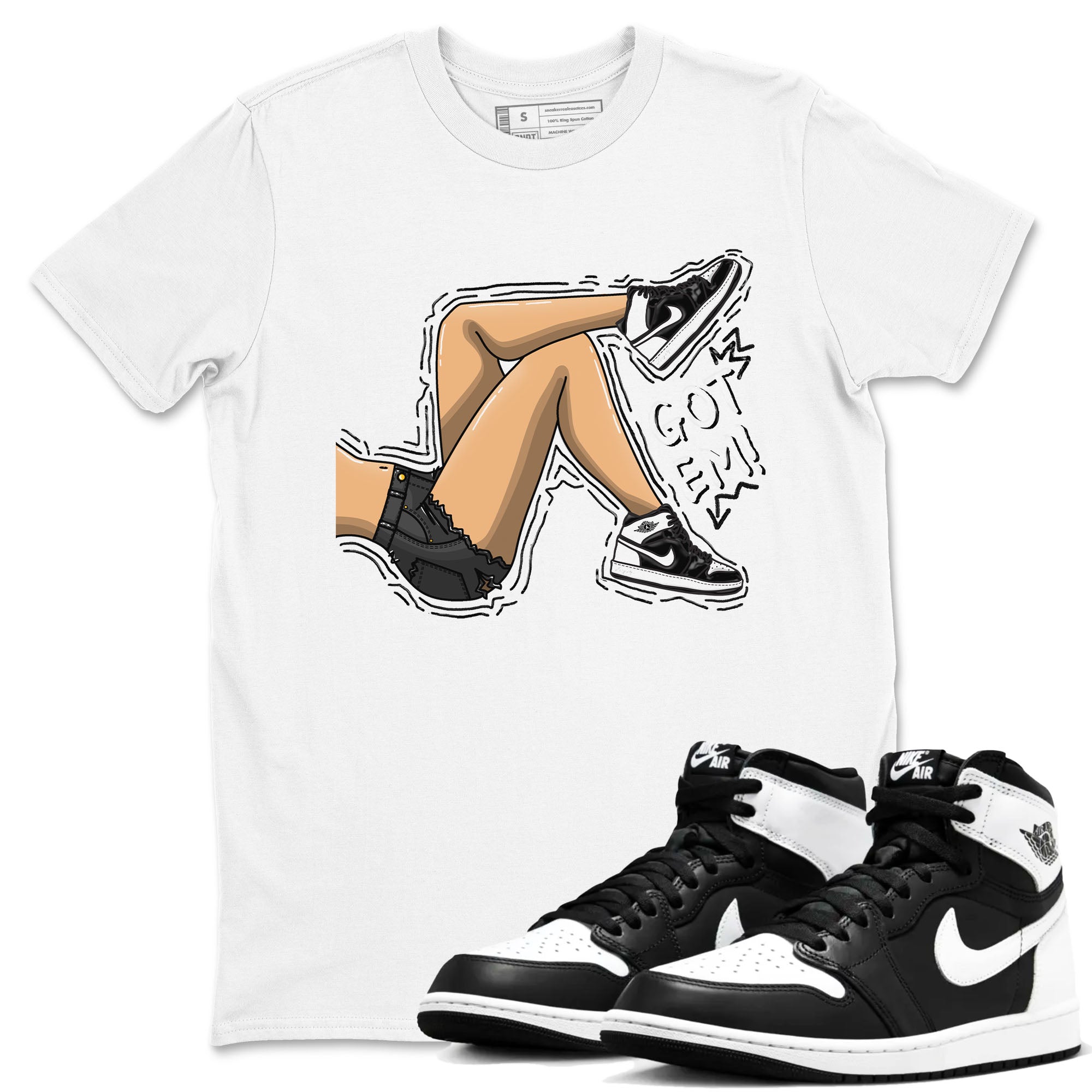 1s Black White shirt to match jordans Got Em Legs sneaker tees Air Jordan 1 Black White Drip Gear Zone unisex cotton White 1 crew neck shirt