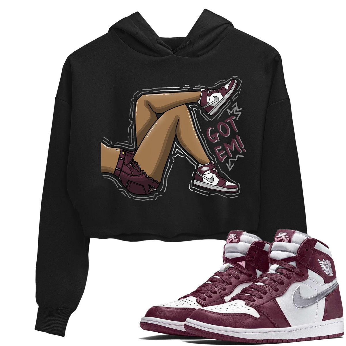 Jordan 1 Bordeaux Sneaker Matching T-Shirt Got Em Legs Sneaker Tees Jordan 1 Bordeaux Sneaker Release Tees Women's Shirts