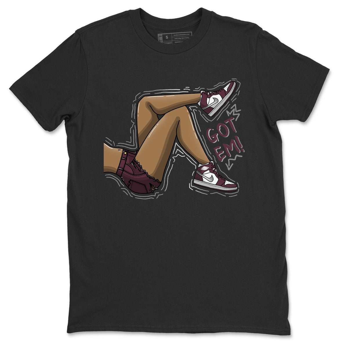 Jordan 1 Bordeaux Sneaker Matching T-Shirt Got Em Legs Sneaker Tees Jordan 1 Bordeaux Sneaker Release Tees Crew Neck Tees