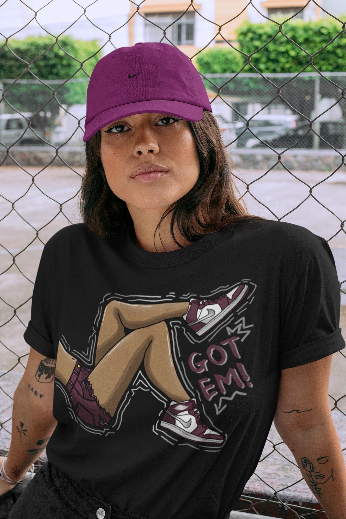 Jordan 1 Bordeaux Sneaker Matching T-Shirt Got Em Legs Sneaker Tees Jordan 1 Bordeaux Sneaker Release Tees Crew Neck Tees