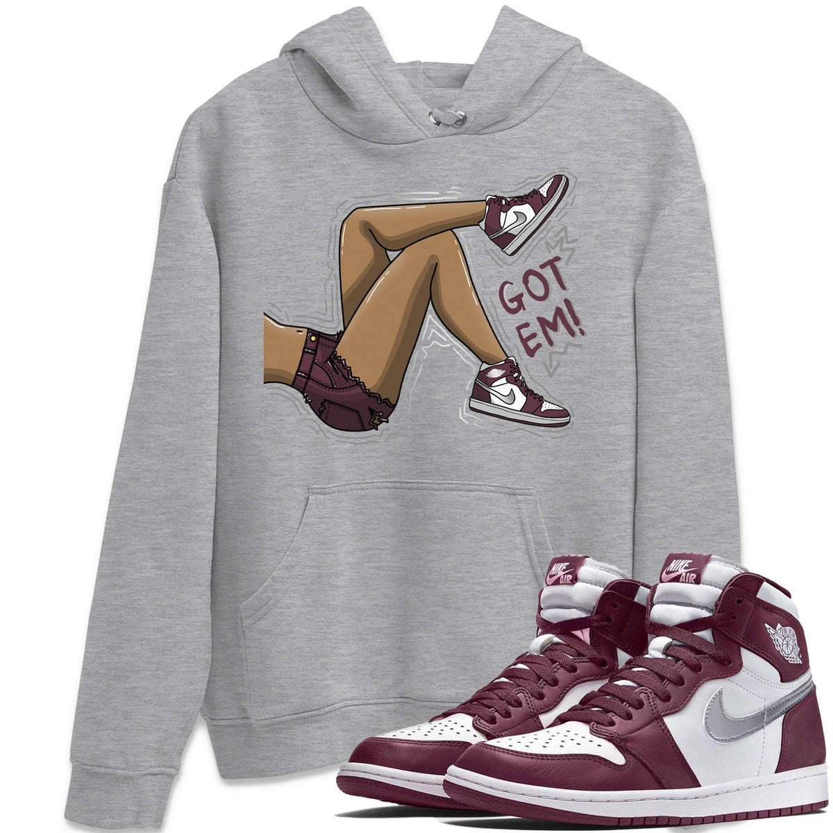 Jordan 1 Bordeaux Sneaker Matching T-Shirt Got Em Legs Sneaker Tees Jordan 1 Bordeaux Sneaker Release Tees Crew Neck Tees