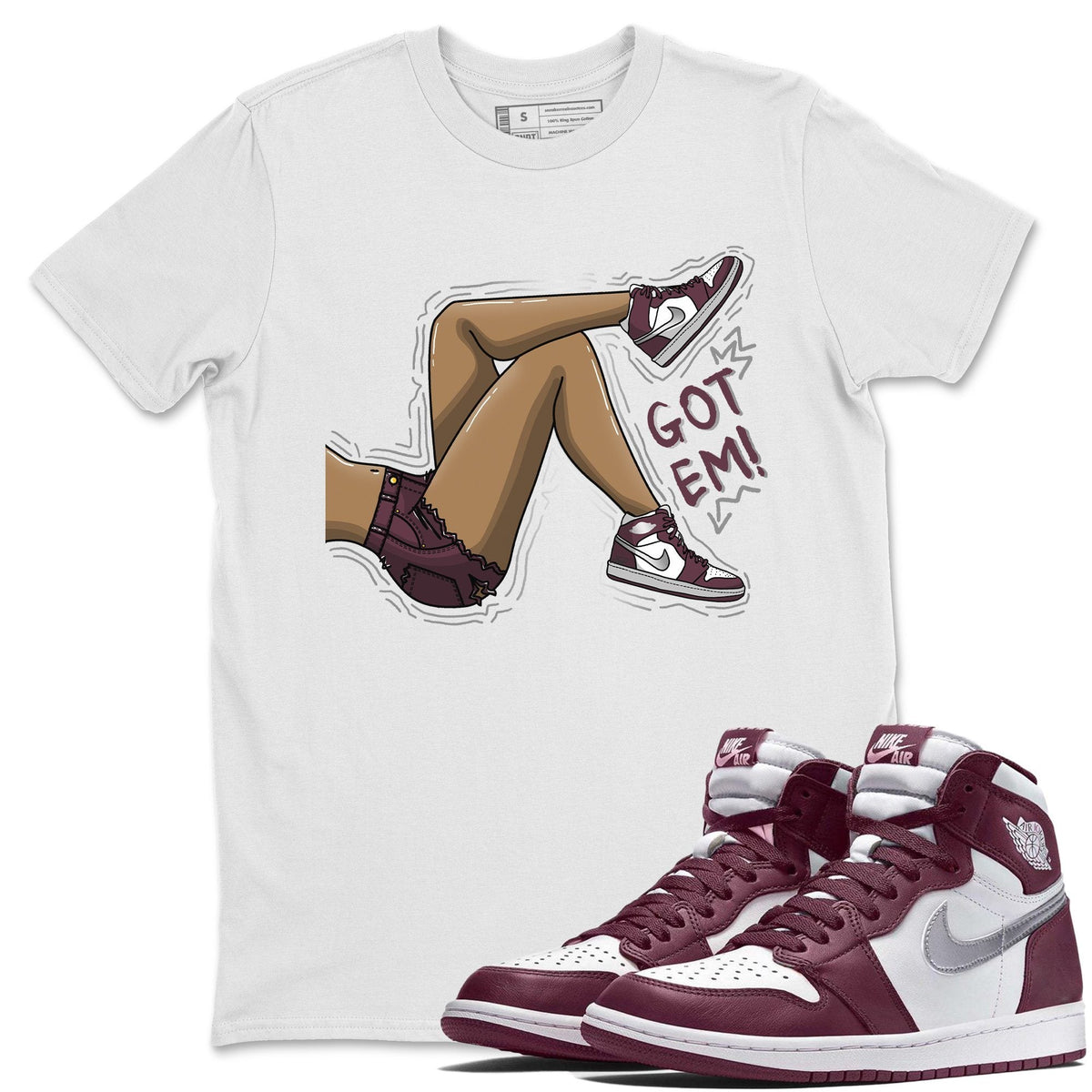 Jordan 1 Bordeaux Sneaker Matching T-Shirt Got Em Legs Sneaker Tees Jordan 1 Bordeaux Sneaker Release Tees Crew Neck Tees