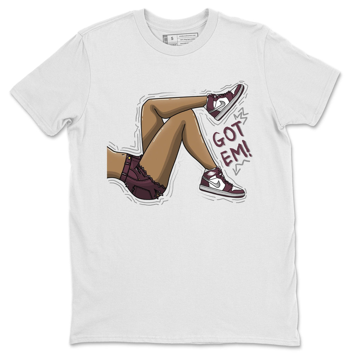 Jordan 1 Bordeaux Sneaker Matching T-Shirt Got Em Legs Sneaker Tees Jordan 1 Bordeaux Sneaker Release Tees Crew Neck Tees