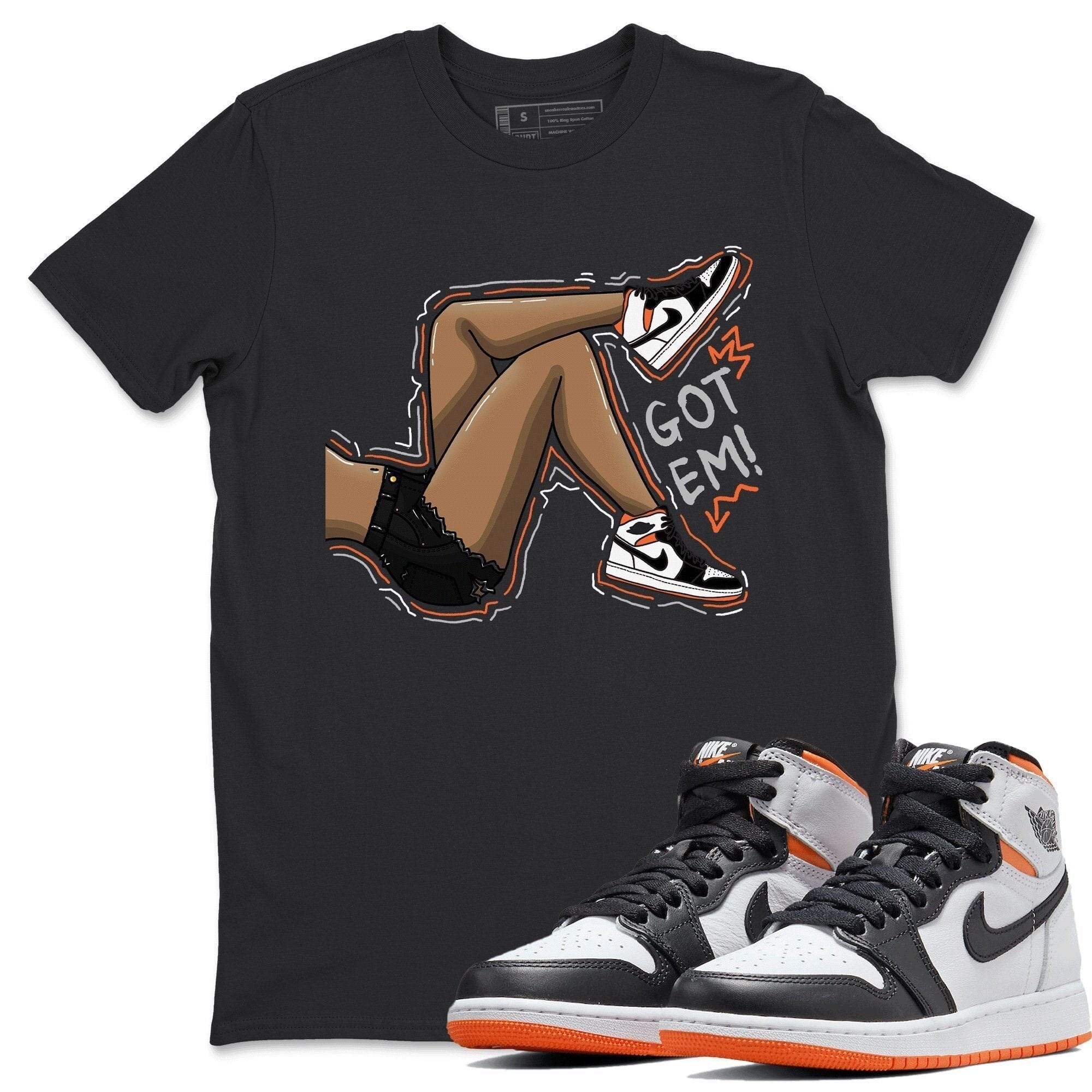Jordan 1 Electro Orange Sneaker Matching T-Shirt Got Em Legs Sneaker Tees Jordan 1 Electro Orange Sneaker Release Tees Crew Neck Tees