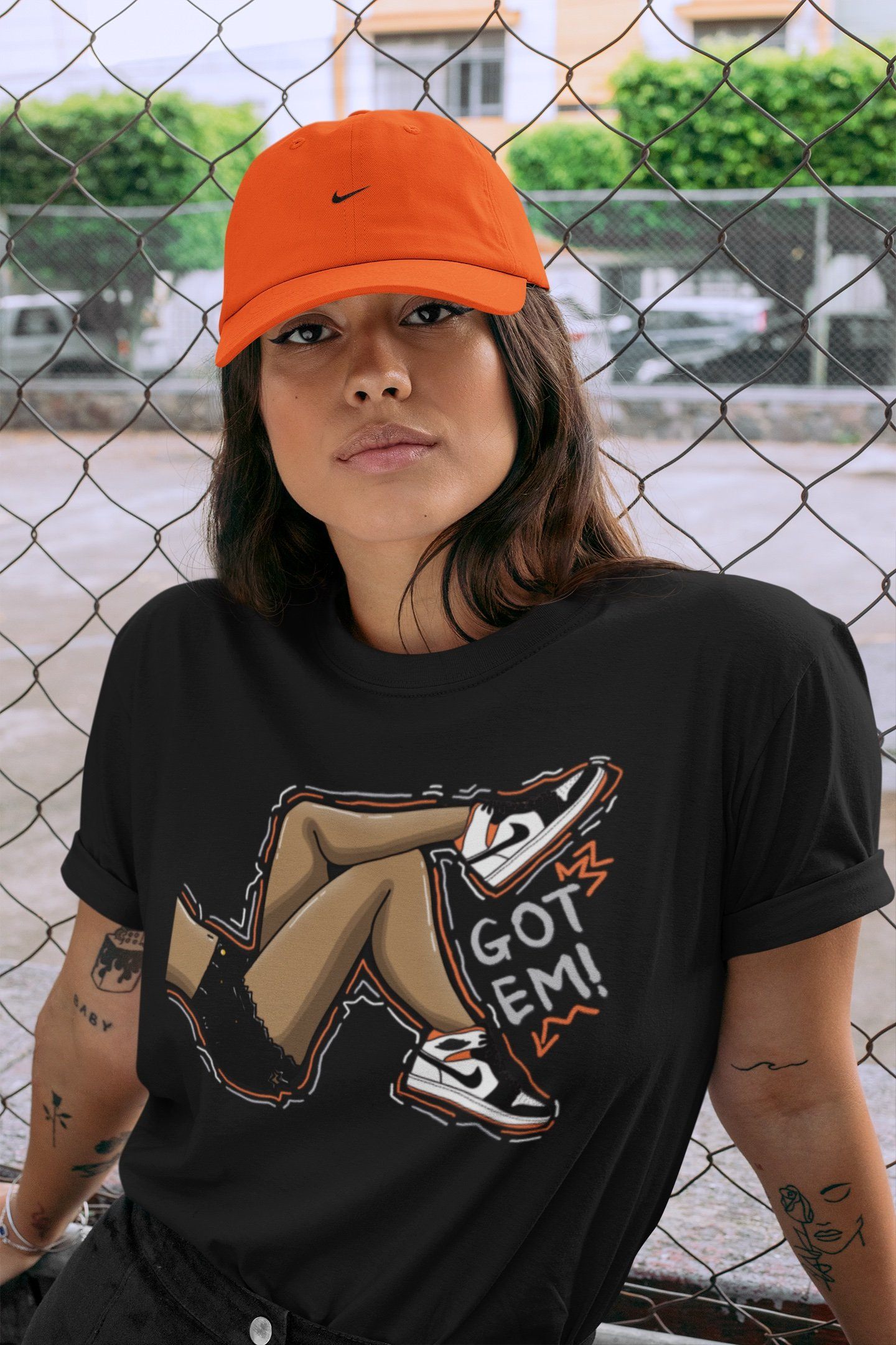 Jordan 1 Electro Orange Sneaker Matching T-Shirt Got Em Legs Sneaker Tees Jordan 1 Electro Orange Sneaker Release Tees Crew Neck Tees