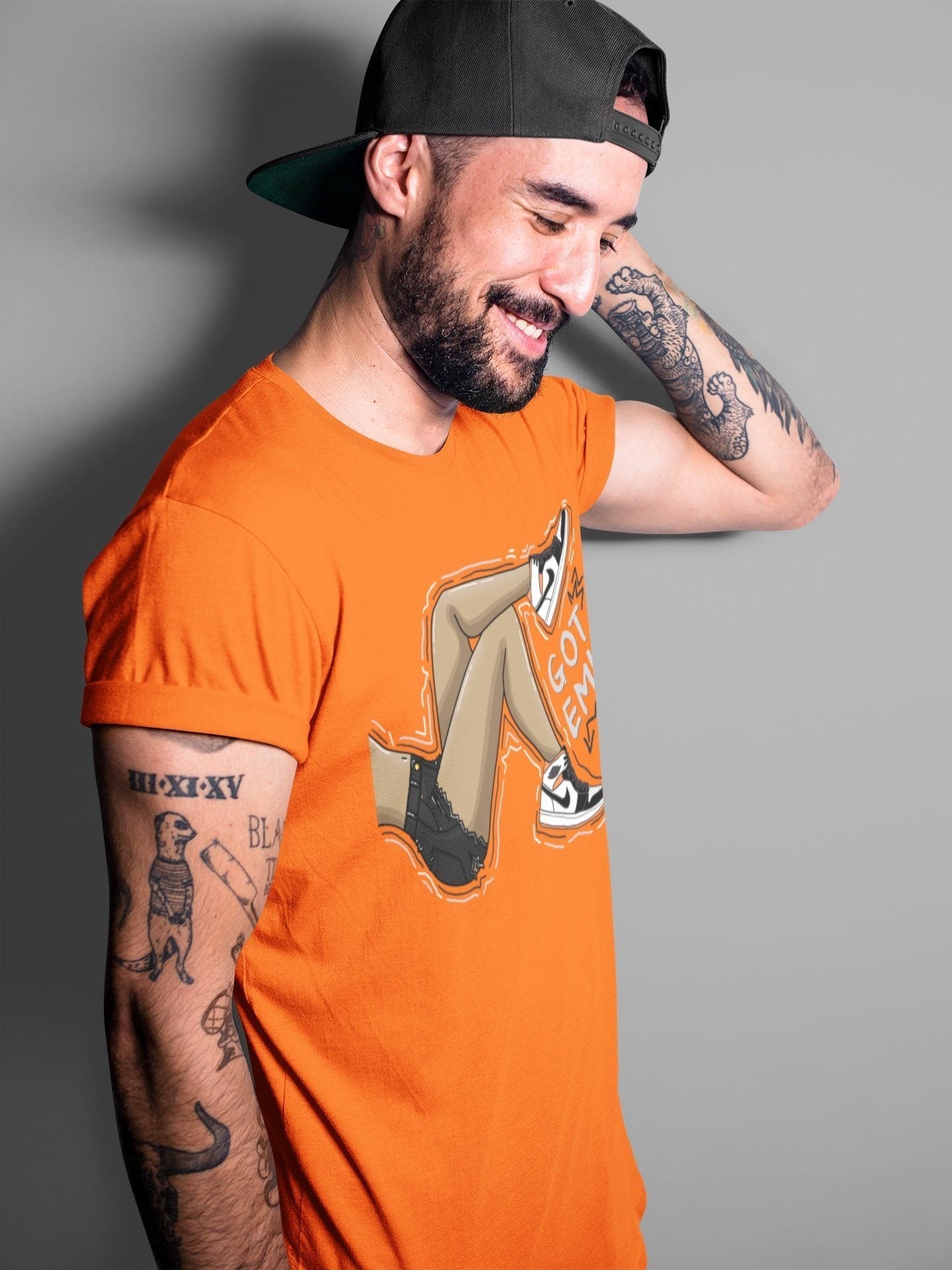 Jordan 1 Electro Orange Sneaker Matching T-Shirt Got Em Legs Sneaker Tees Jordan 1 Electro Orange Sneaker Release Tees Crew Neck Tees