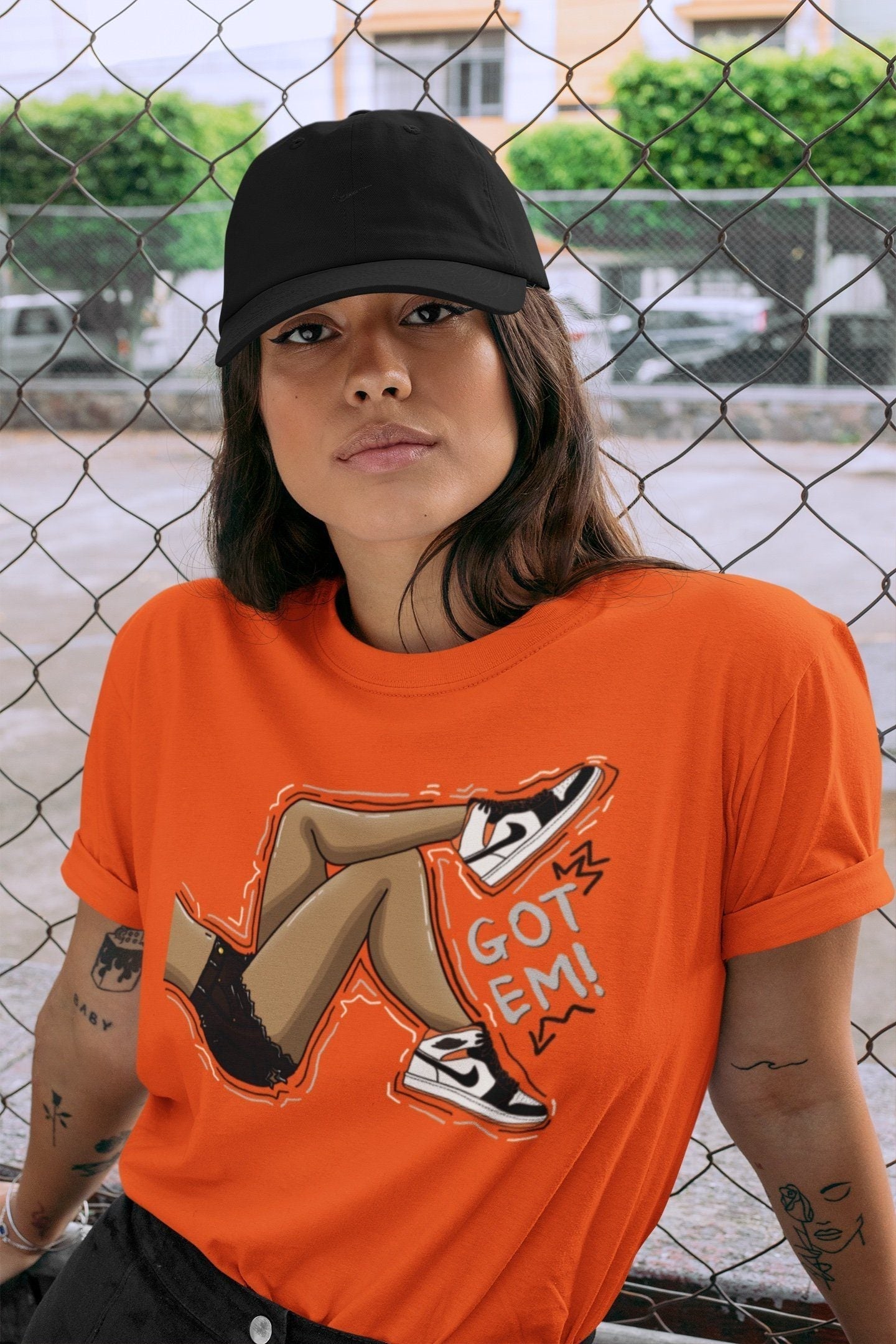 Jordan 1 Electro Orange Sneaker Matching T-Shirt Got Em Legs Sneaker Tees Jordan 1 Electro Orange Sneaker Release Tees Crew Neck Tees