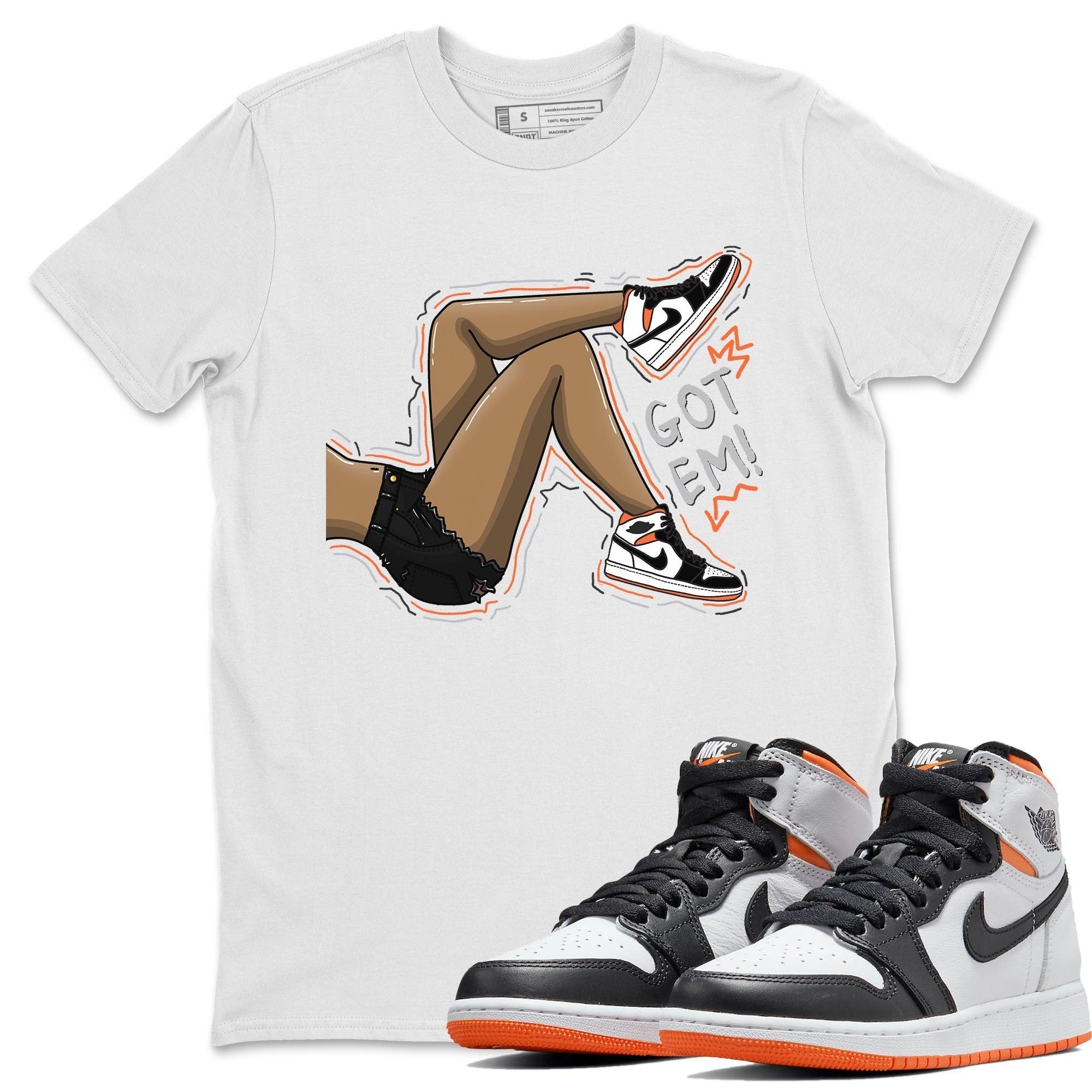 Jordan 1 Electro Orange Sneaker Matching T-Shirt Got Em Legs Sneaker Tees Jordan 1 Electro Orange Sneaker Release Tees Crew Neck Tees