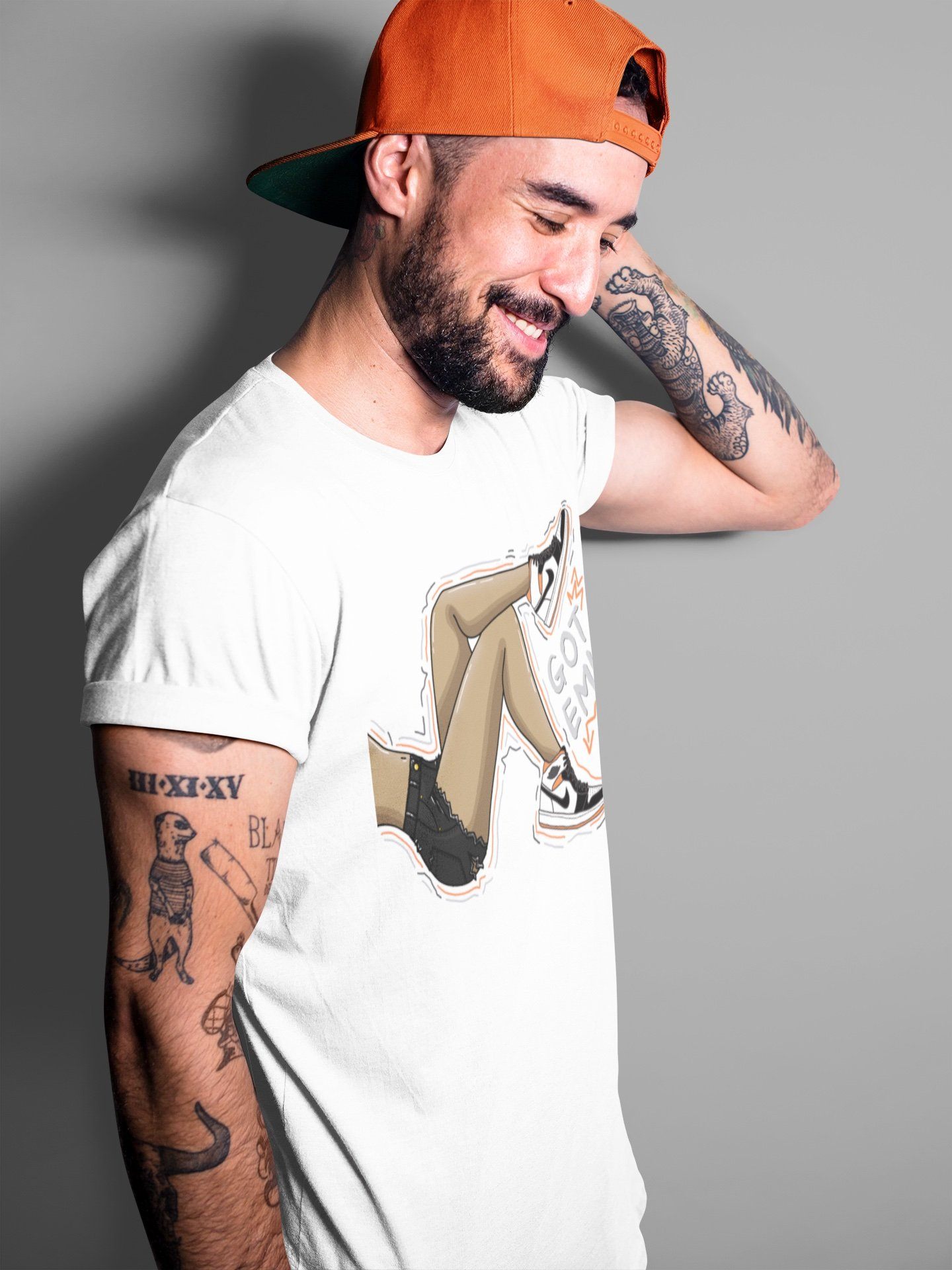 Jordan 1 Electro Orange Sneaker Matching T-Shirt Got Em Legs Sneaker Tees Jordan 1 Electro Orange Sneaker Release Tees Crew Neck Tees