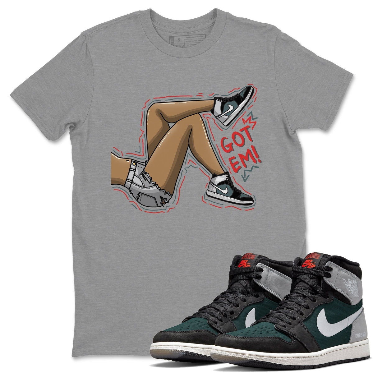 Jordan 1 Element Gore-Tex Black Grey Sneaker Matching T-Shirt Got Em Legs Sneaker Tees Jordan 1 Element Gore-Tex Black Grey Sneaker Release Tees Crew Neck Tees