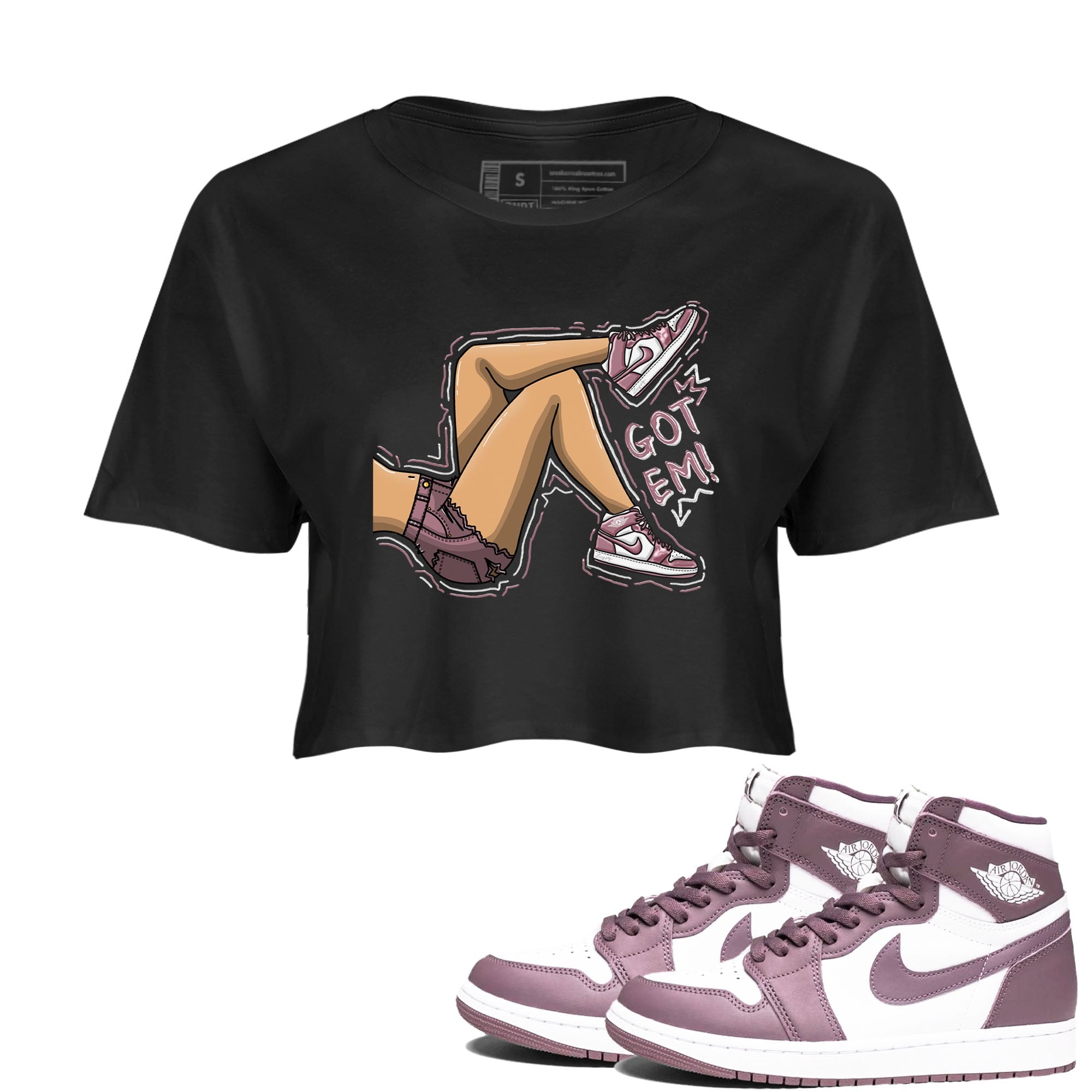 Air Jordan 1 Mauve shirt to match jordans Got Em Legs sneaker tees AJ1 Mauve Drip Gear Zone Sneaker Matching Clothing Brand Black 1 Crop T-Shirt